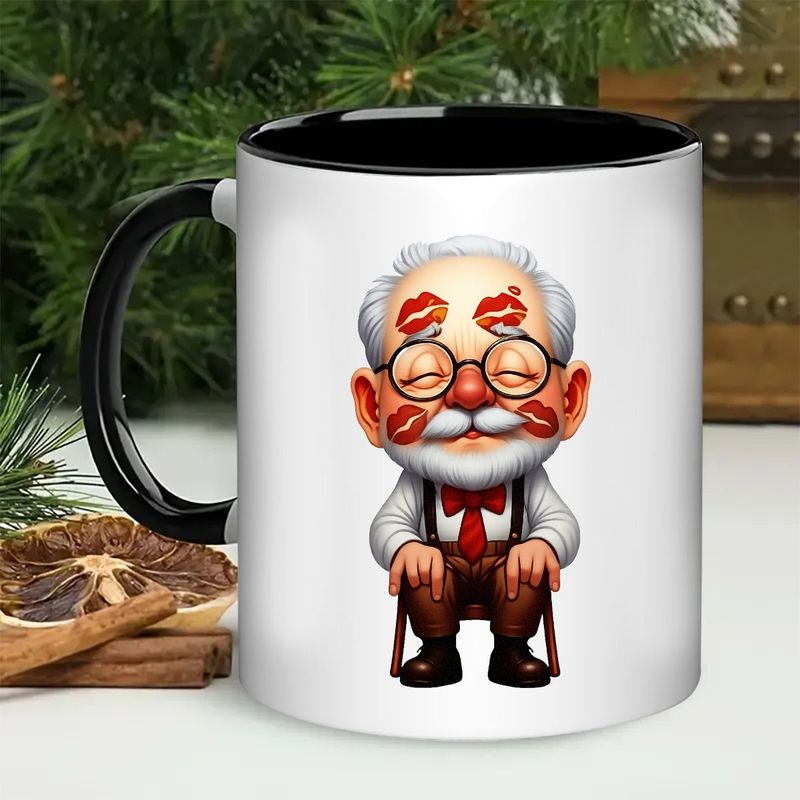 Tailorly Black Accent 11 oz Mug - funny grandpa face with lipstick kiss