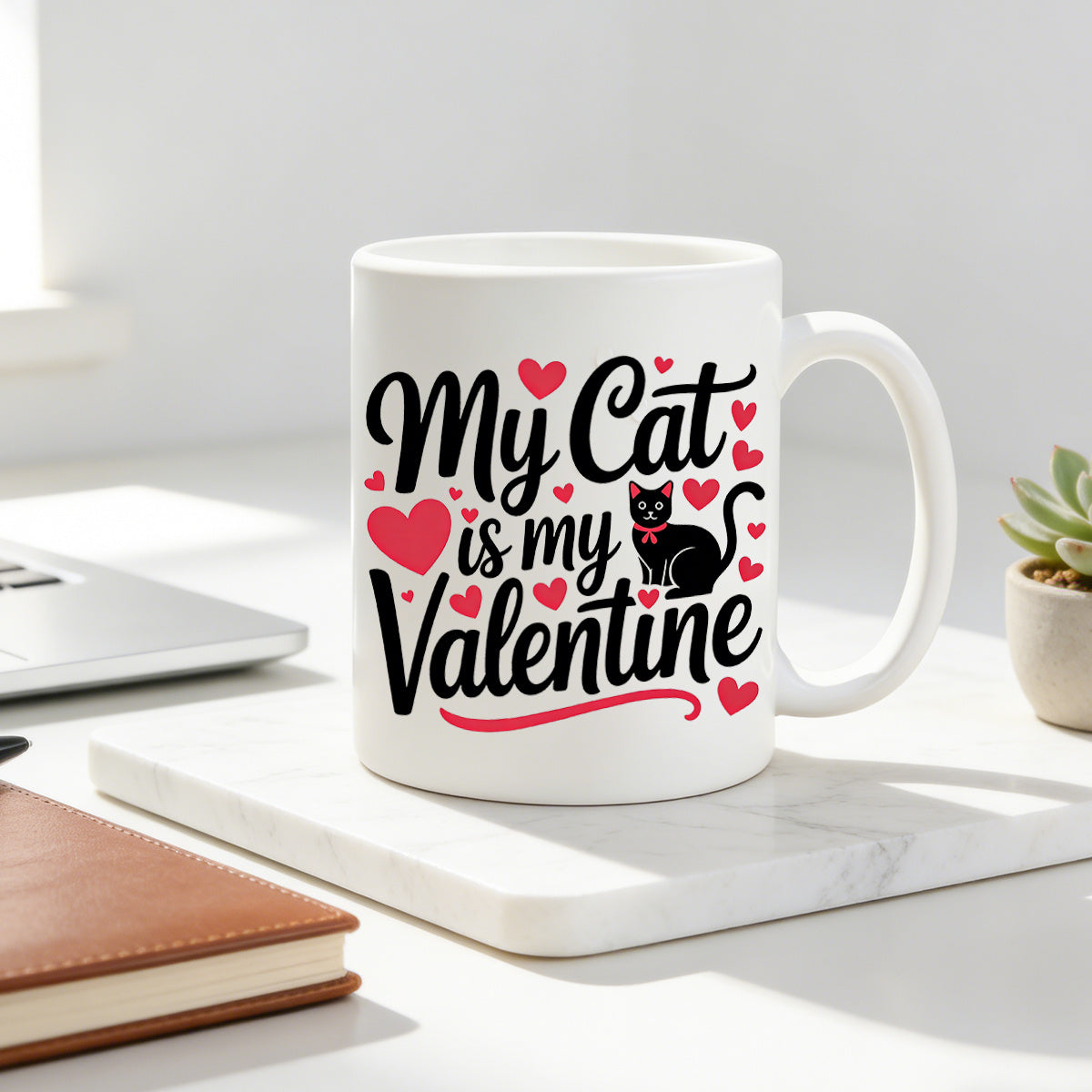 Tailorly White Ceramic 11 oz Mug - adorable black cat