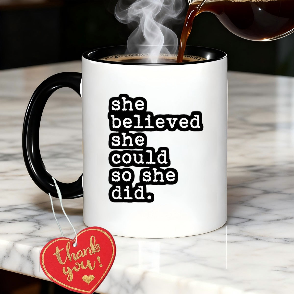 Tailorly Black Accent 11 oz Mug - she believed she could so she did motivational quote