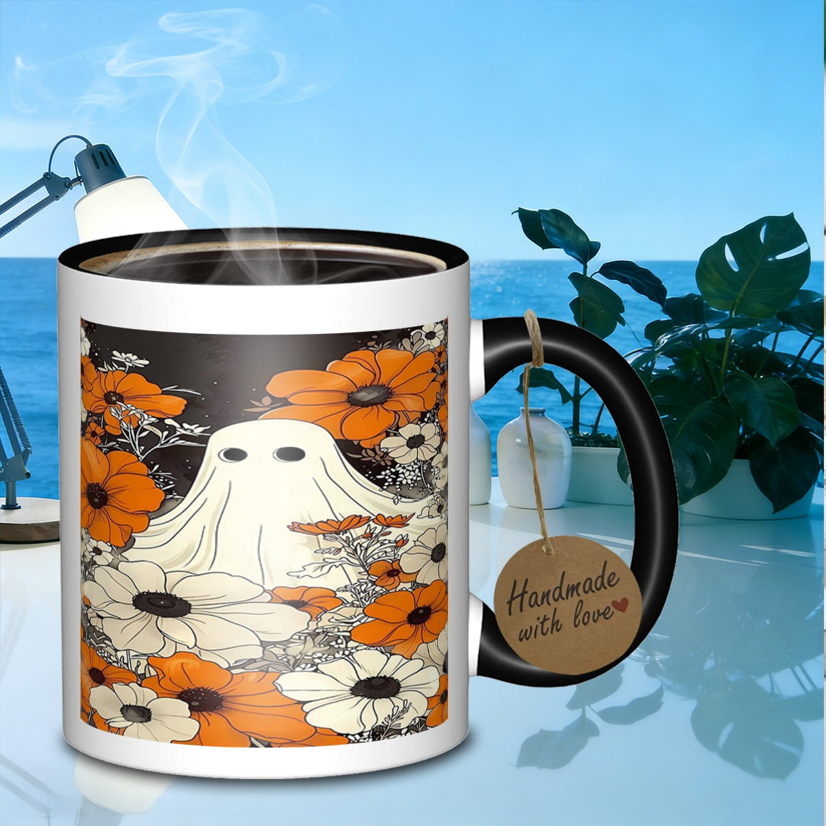 Tailorly Black Accent 11 oz Mug - floral pattern