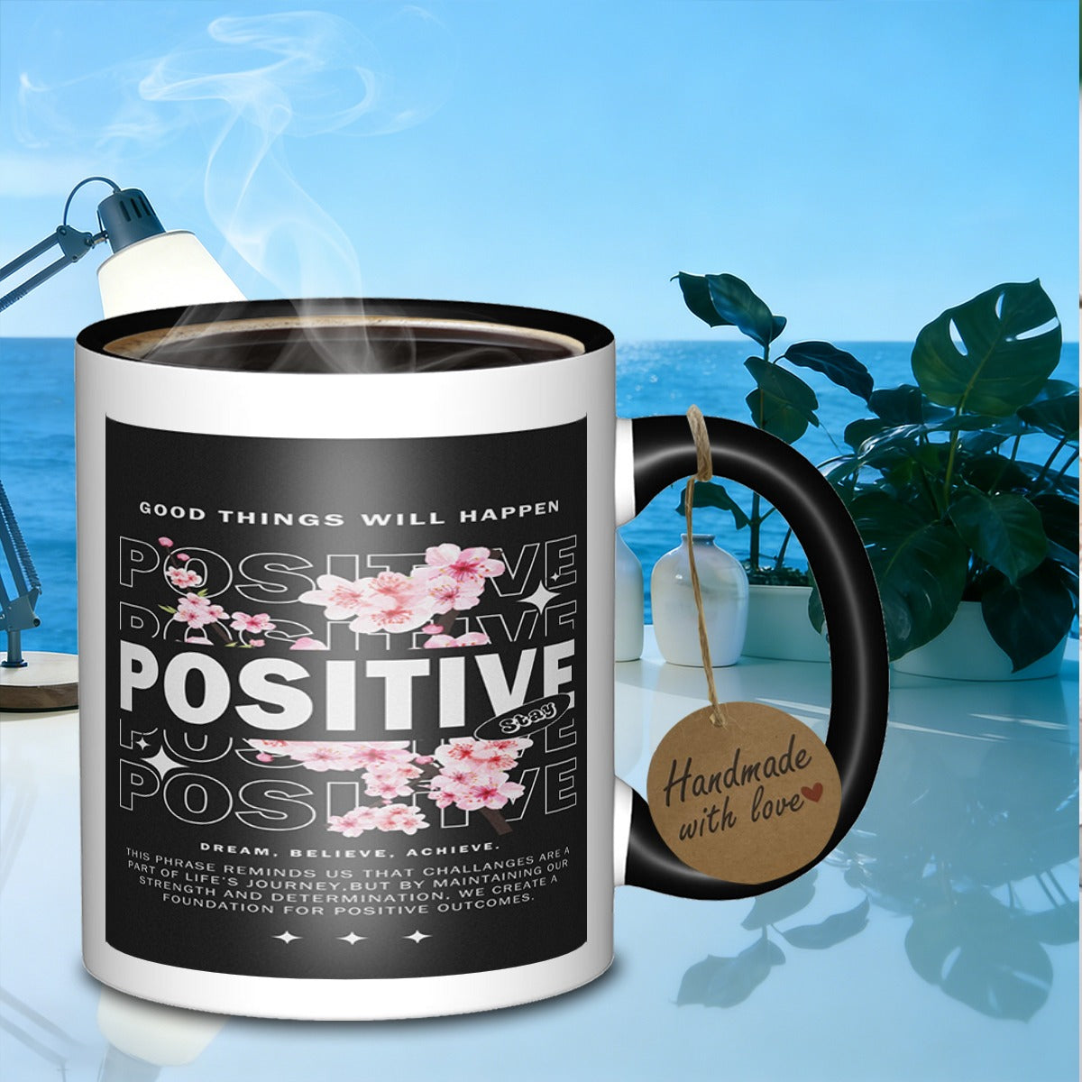 Tailorly Black Accent 11 oz Mug - positive text blossoms
