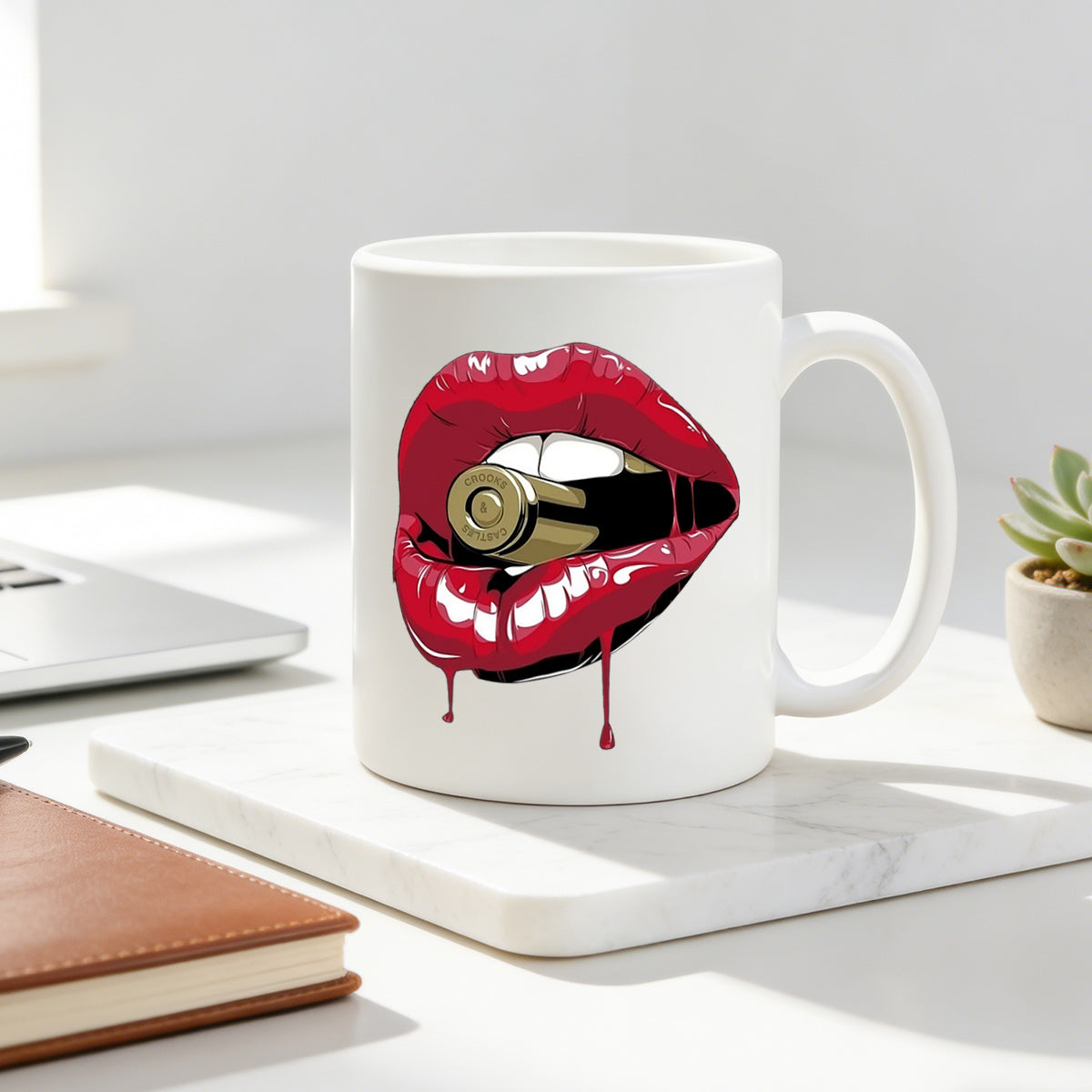 Tailorly White Ceramic 11 oz Mug - lips