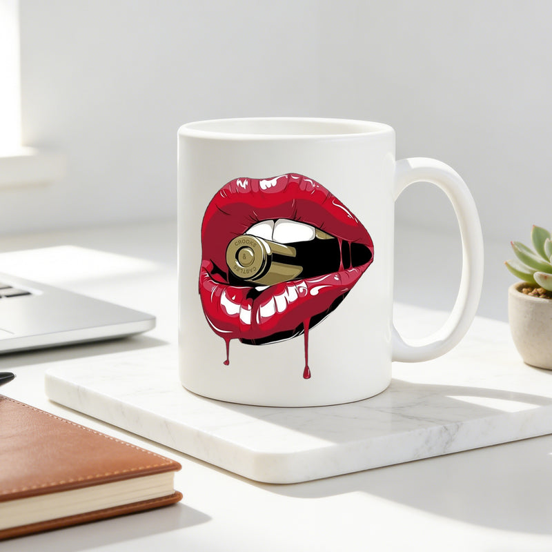 Tailorly White Ceramic 11 oz Mug - lips