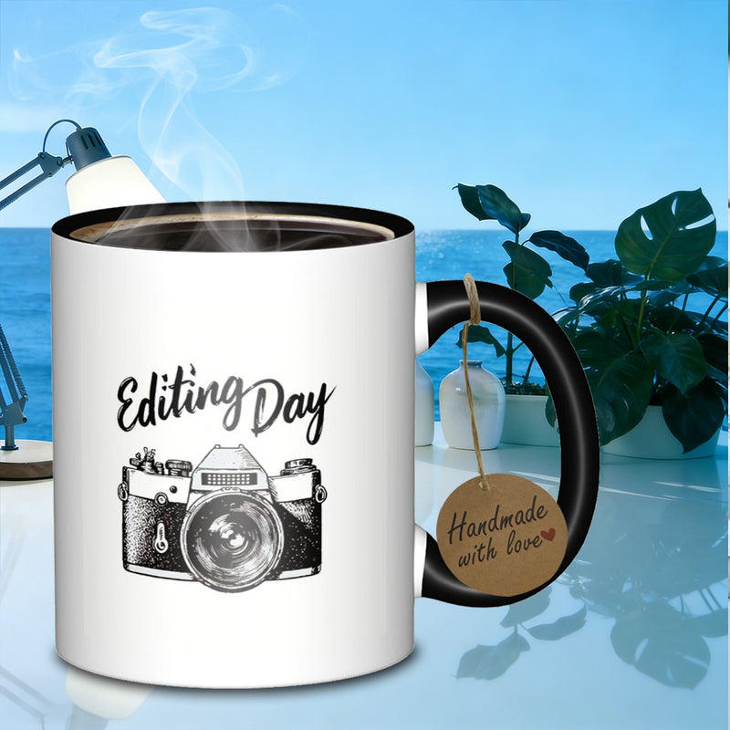 Tailorly Black Accent 11 oz Mug - camera sketch
