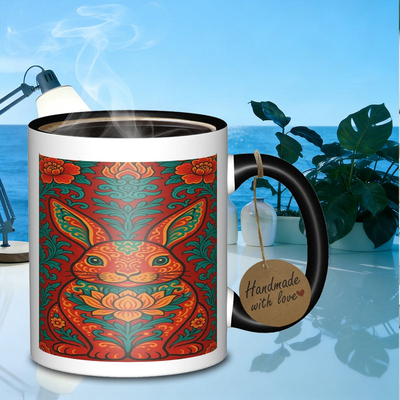 Tailorly Black Accent 11 oz Mug - bunny flower