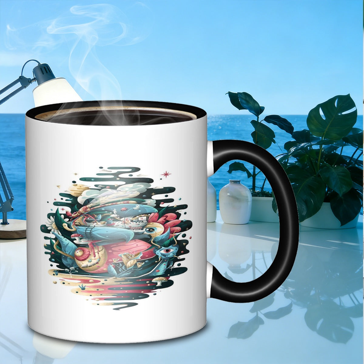 Tailorly Black Accent 11 oz Mug - whimsical creature composition