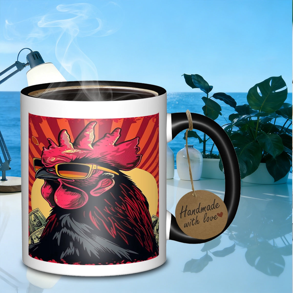 Tailorly Black Accent 11 oz Mug - rooster with money