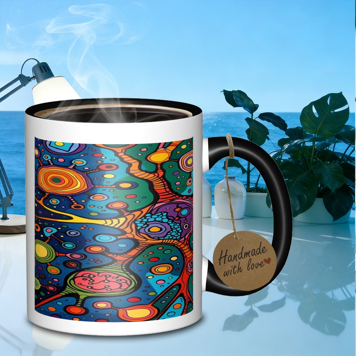 Tailorly Black Accent 11 oz Mug - cellular network pattern