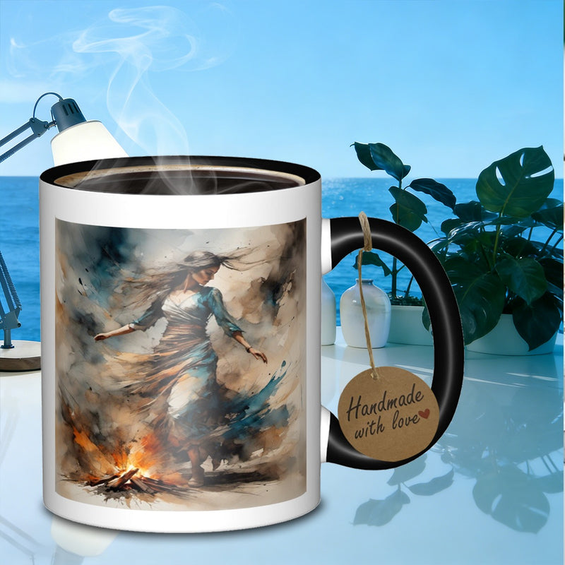 Tailorly Black Accent 11 oz Mug - woman near fire pit design