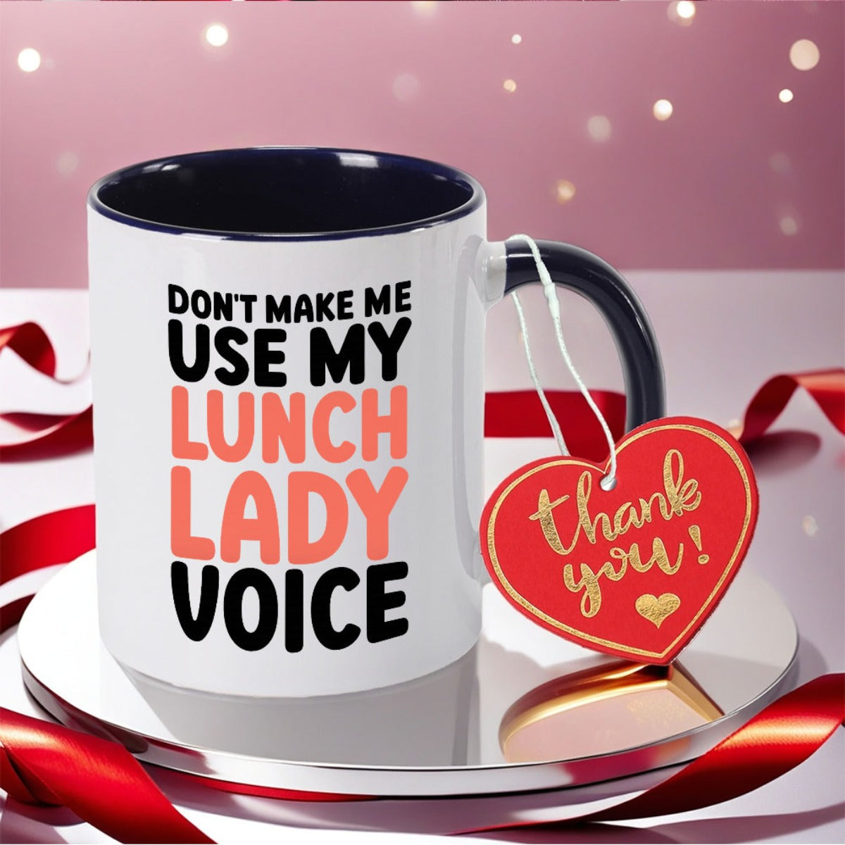 Tailorly Black Accent 11 oz Mug - fun cafeteria lady voice print