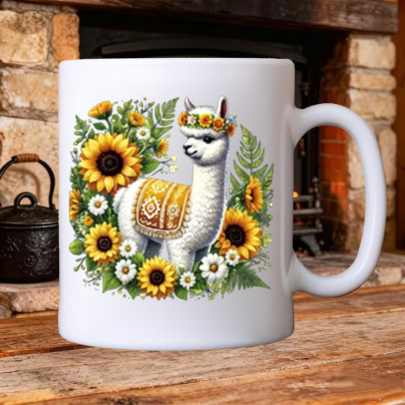 Tailorly White Ceramic 11 oz Mug - vibrant alpaca and floral prints