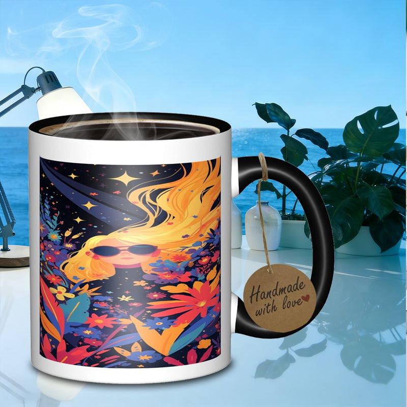 Tailorly Black Accent 11 oz Mug - floral woman illustration