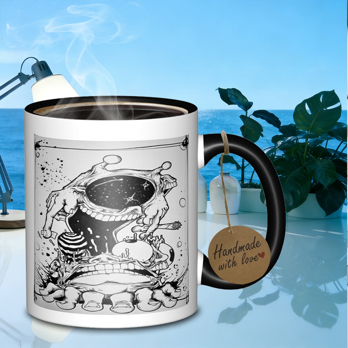 Tailorly Black Accent 11 oz Mug - surreal celestial monster