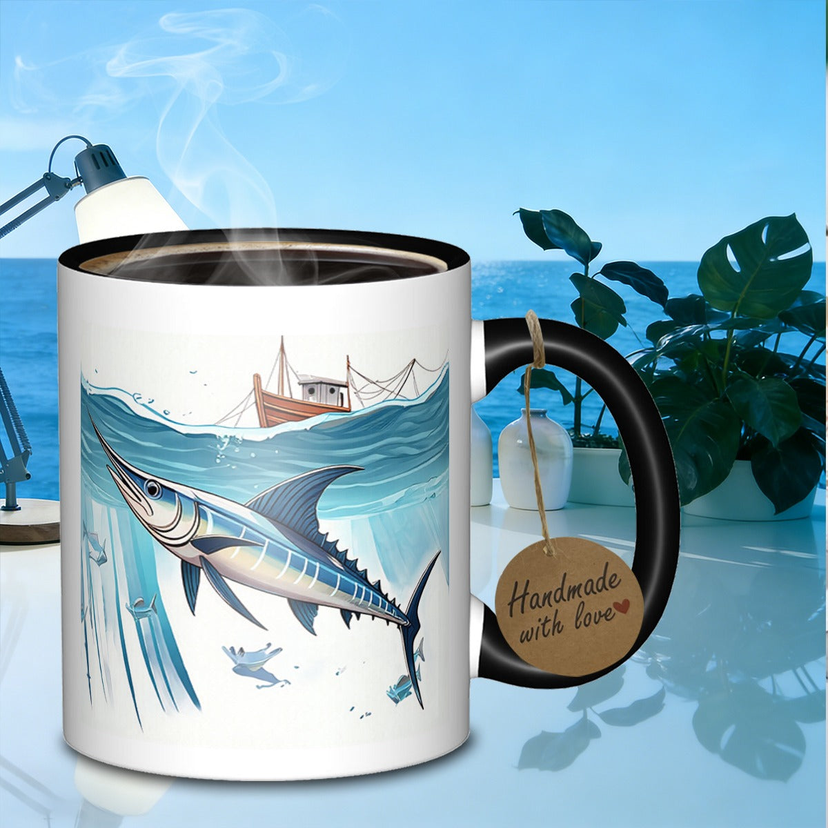 Tailorly Black Accent 11 oz Mug - fishing boats