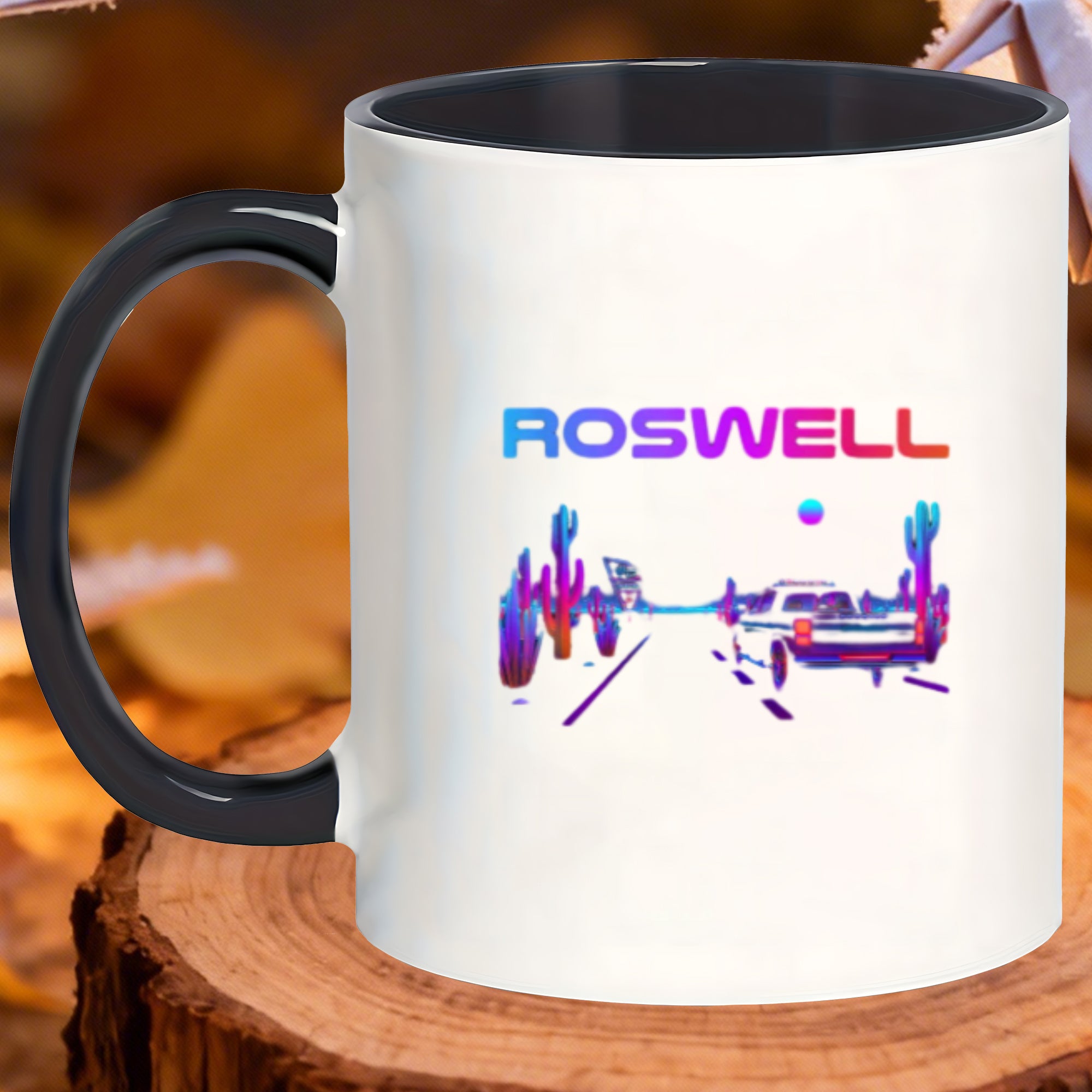 Tailorly Black Accent 11 oz Mug - ufo desert scene from new mexico meeting drinks break