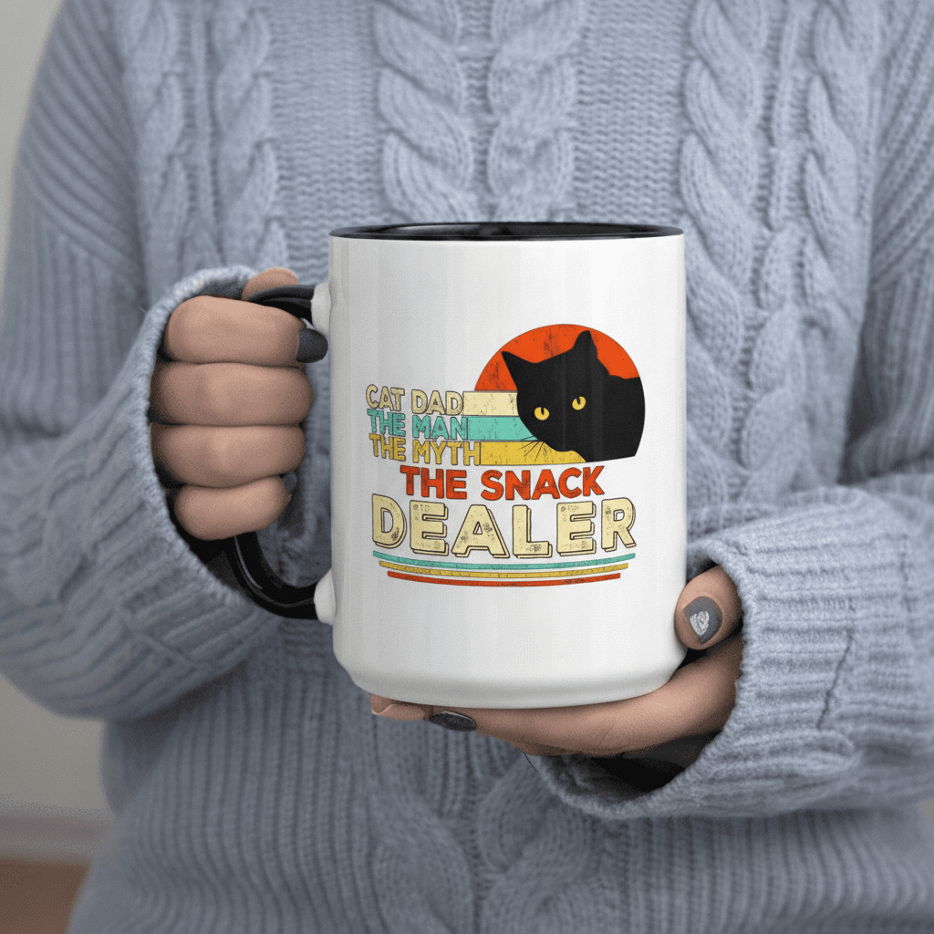 Tailorly Black Accent 11 oz Mug - Cat Dad The Man Dealer Funny Cat Lover Gift
