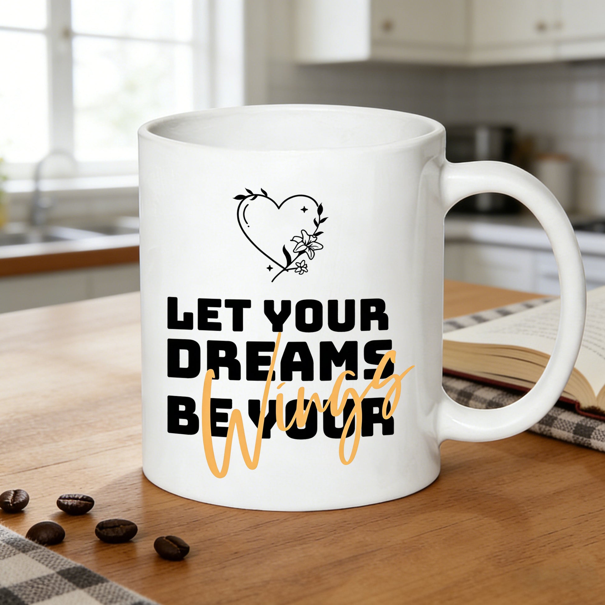 Tailorly White Ceramic 11 oz Mug - let your be your wings 11oz mug floral inspirational gift for goal _027962b1ef0b4536a970db417ed7a2eb