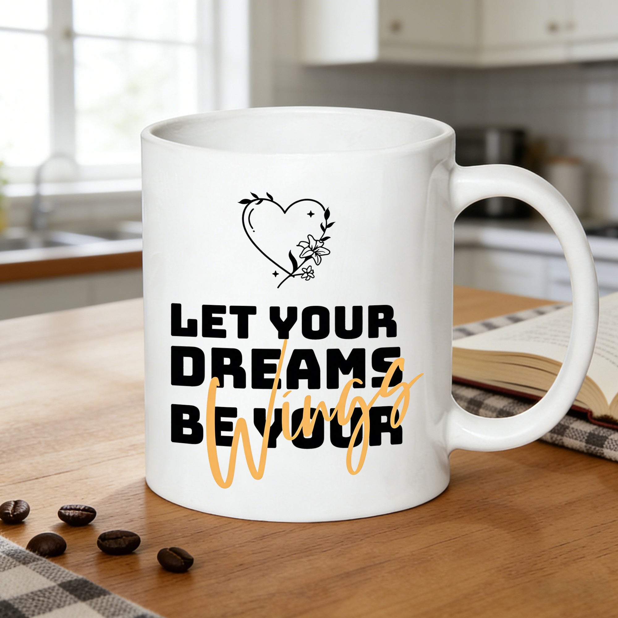 Tailorly White Ceramic 11 oz Mug - let your be your wings 11oz mug floral inspirational gift for goal _027962b1ef0b4536a970db417ed7a2eb