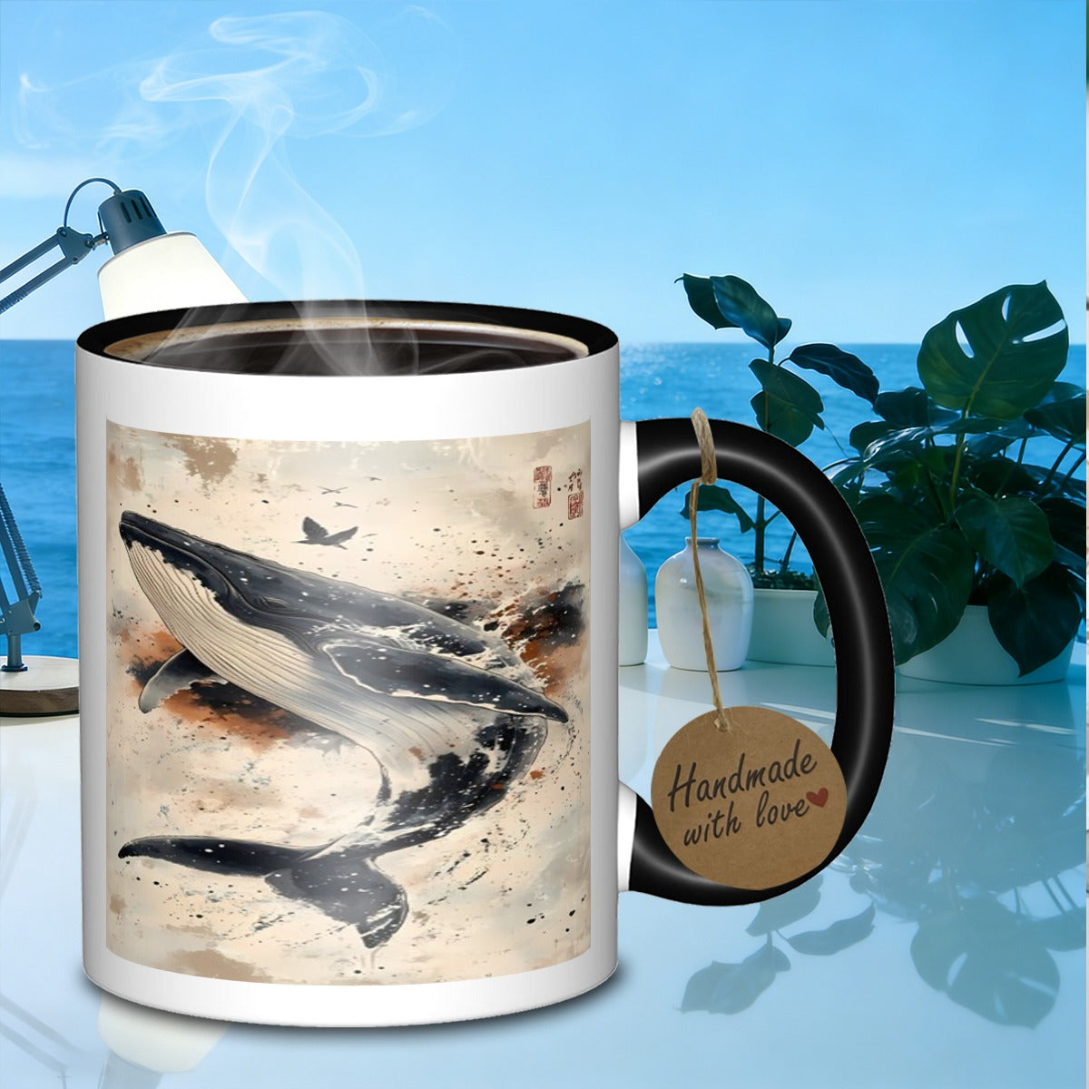 Tailorly Black Accent 11 oz Mug - watercolor whale splash