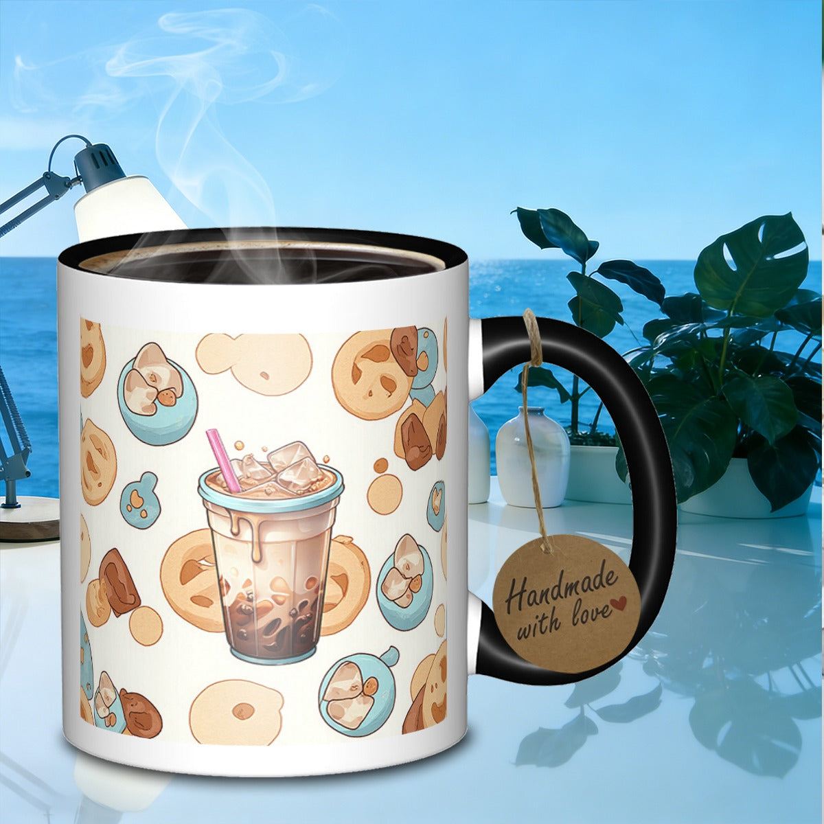 Tailorly Black Accent 11 oz Mug - bubble tea pattern
