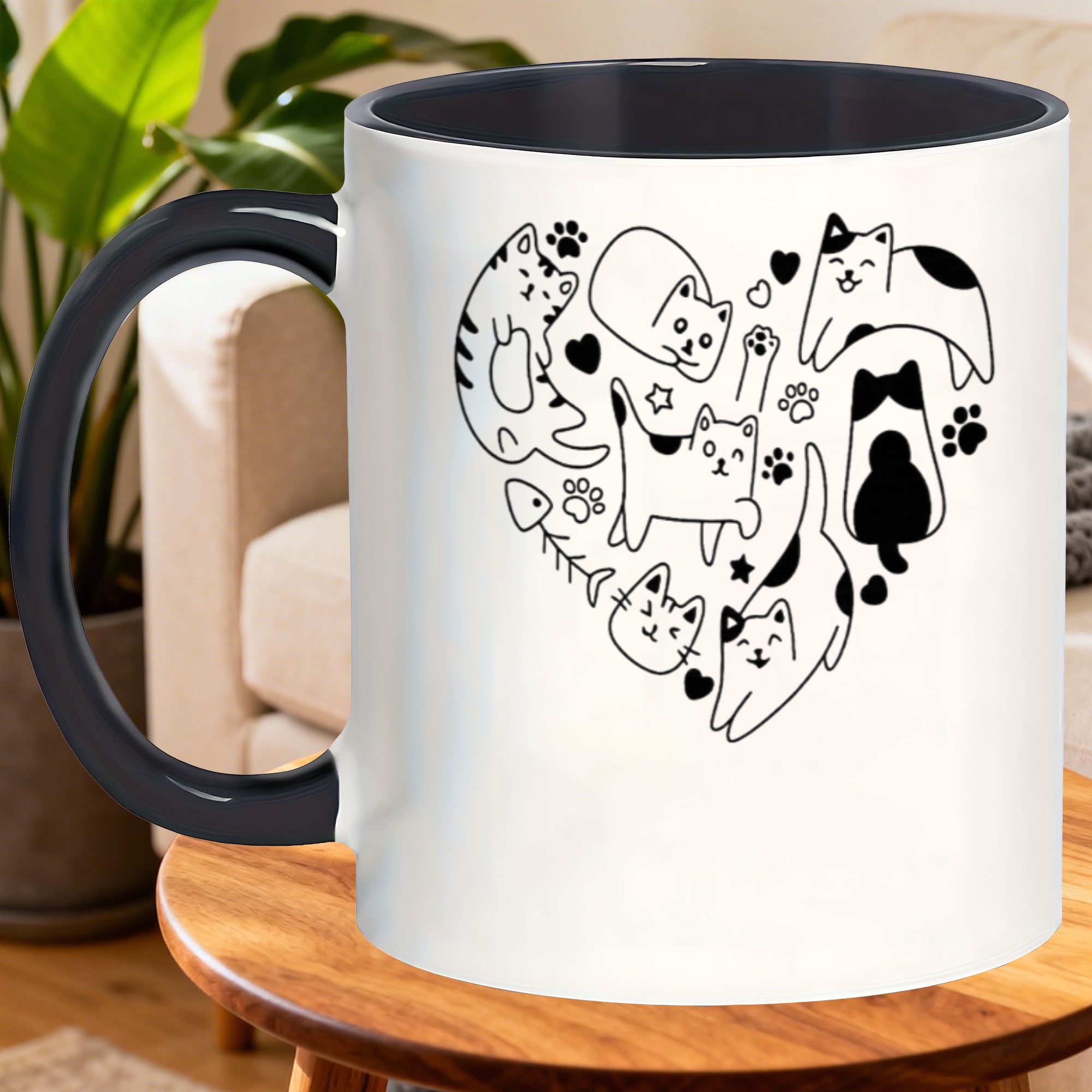 Tailorly Black Accent 11 oz Mug - cute cat heart
