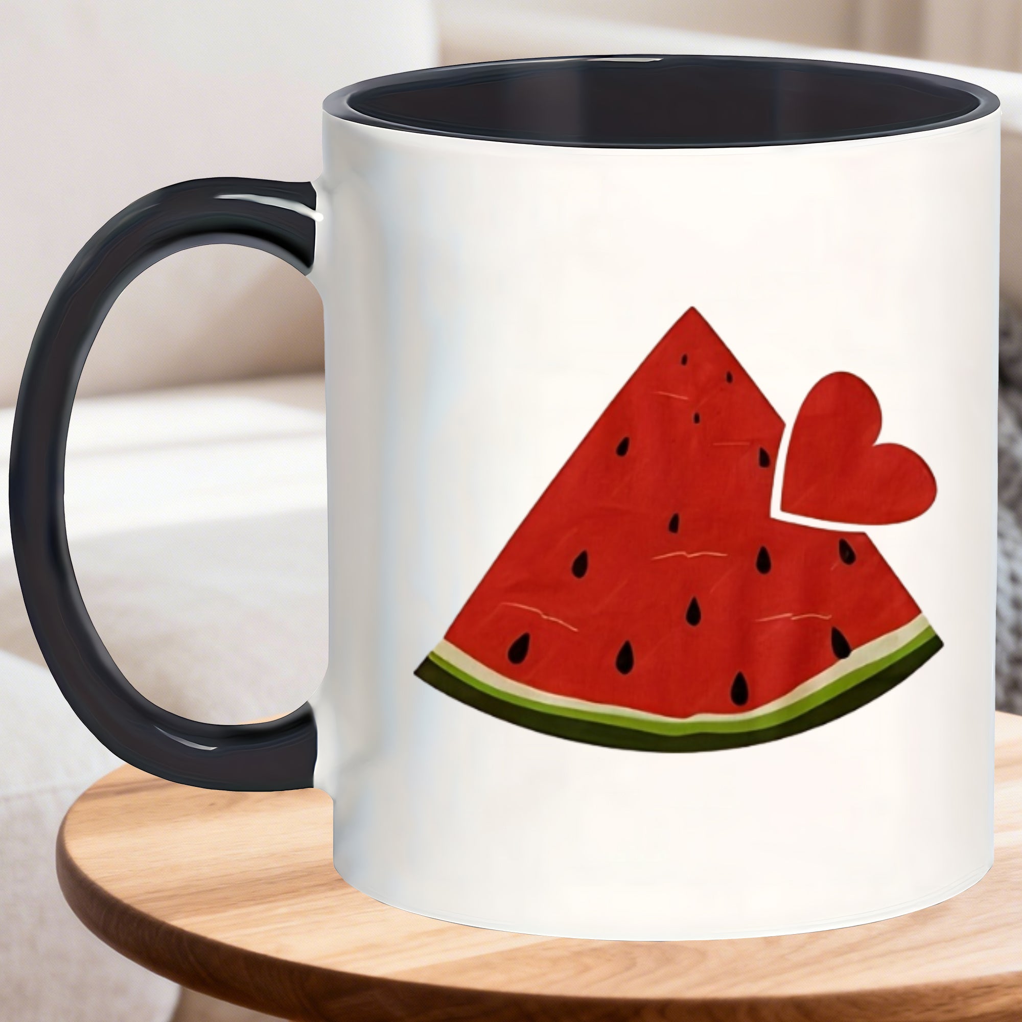 Tailorly Black Accent 11 oz Mug - watermelon heart