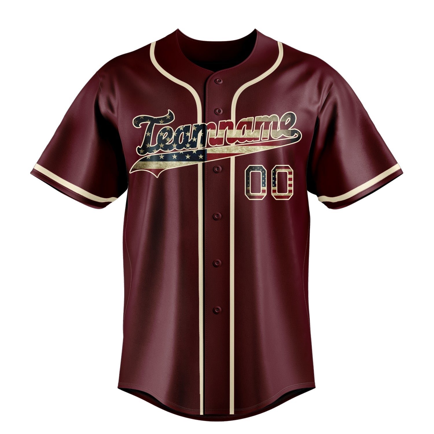 Custom Burgundy & Cream Vintage USA Flag Fan Baseball Jersey