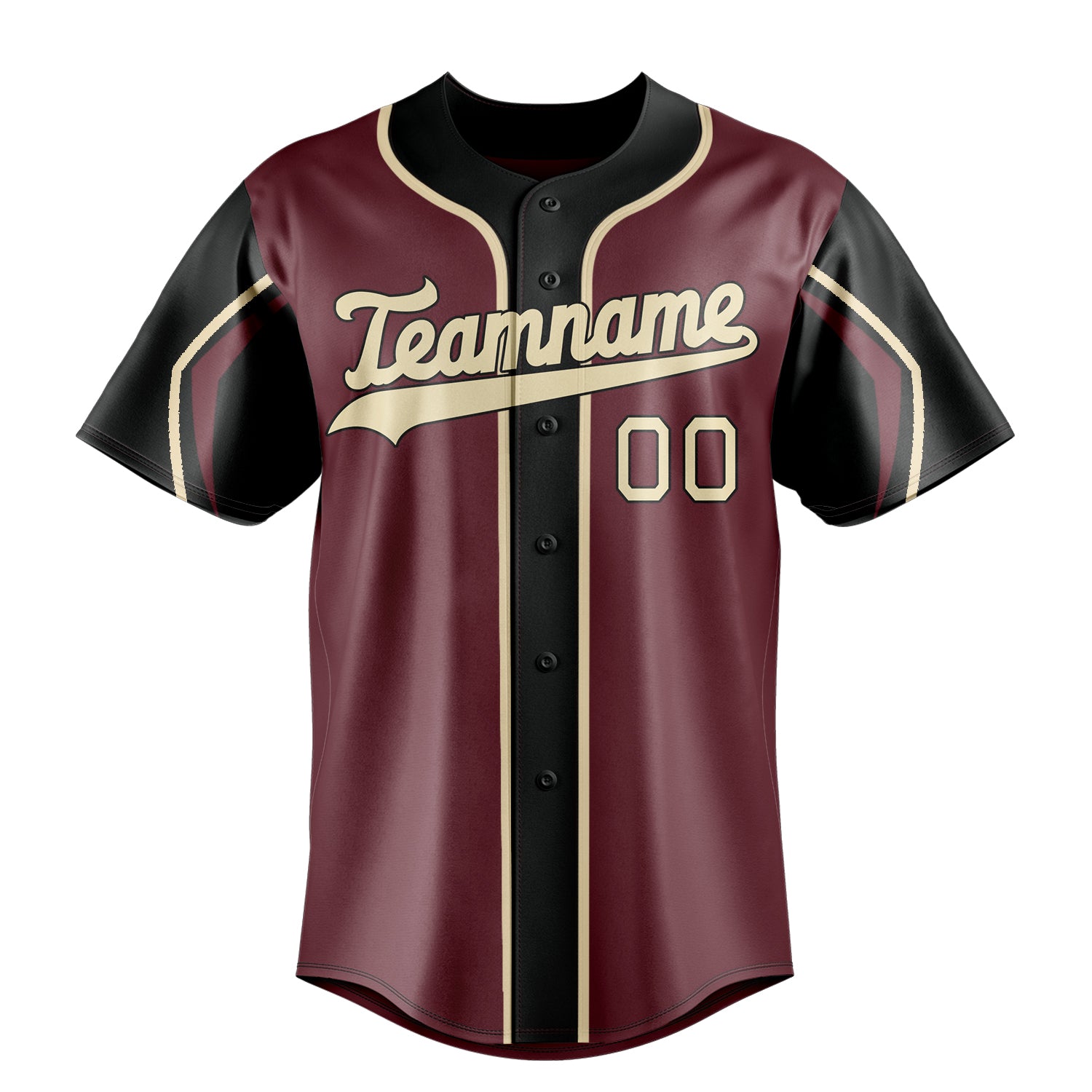 Custom Burgundy & Cream 3 Colors Arm Shapes Fan Baseball Jersey