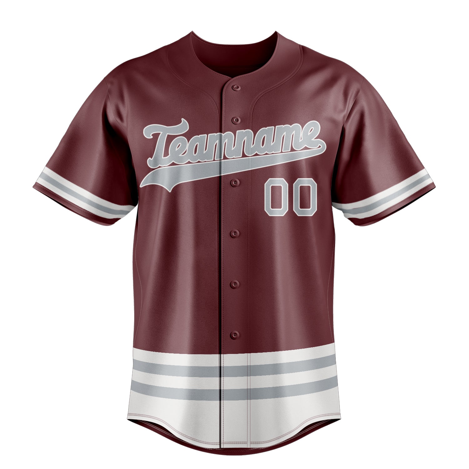 Custom Burgundy & Gray Double Stripe Fan Baseball Jersey