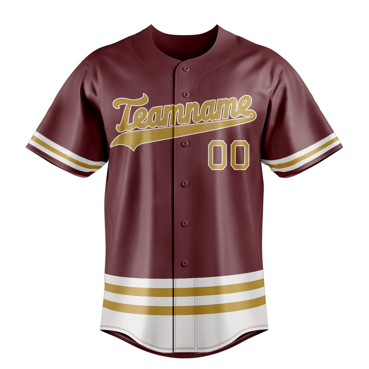 Custom Burgundy & Old Gold Double Stripe Fan Baseball Jersey