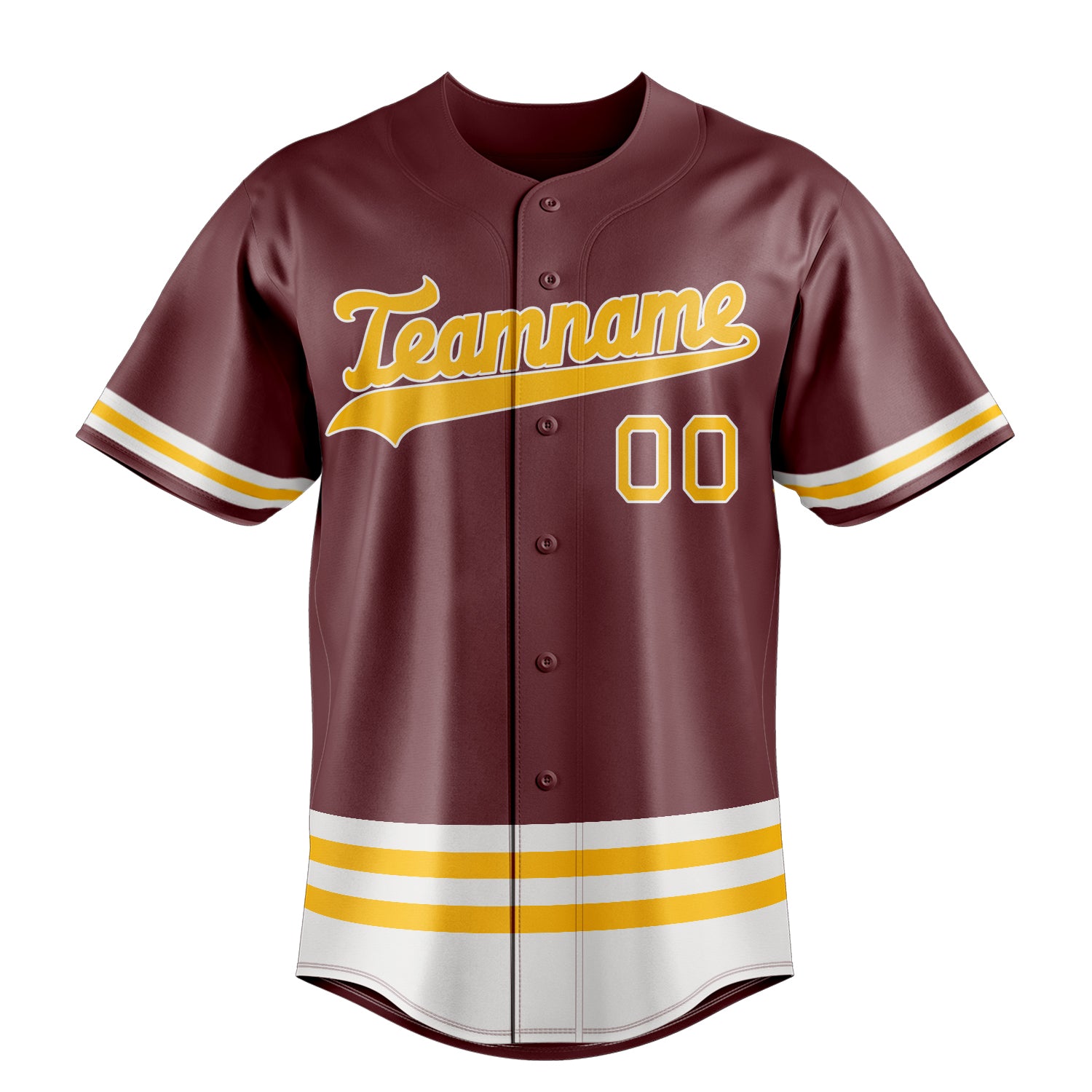 Custom Burgundy & Gold Double Stripe Fan Baseball Jersey