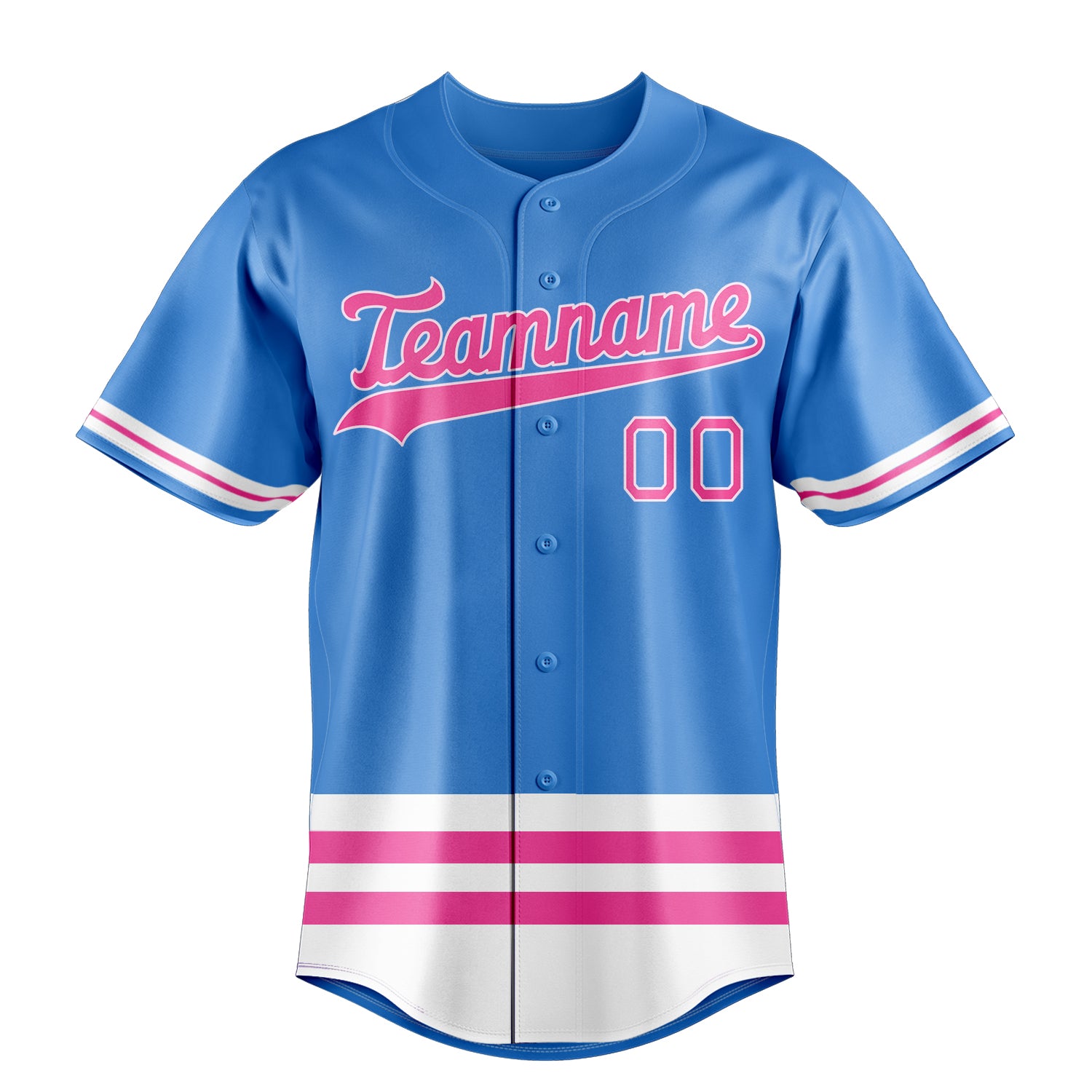 Custom Electric Blue & Pink Double Stripe Fan Baseball Jersey
