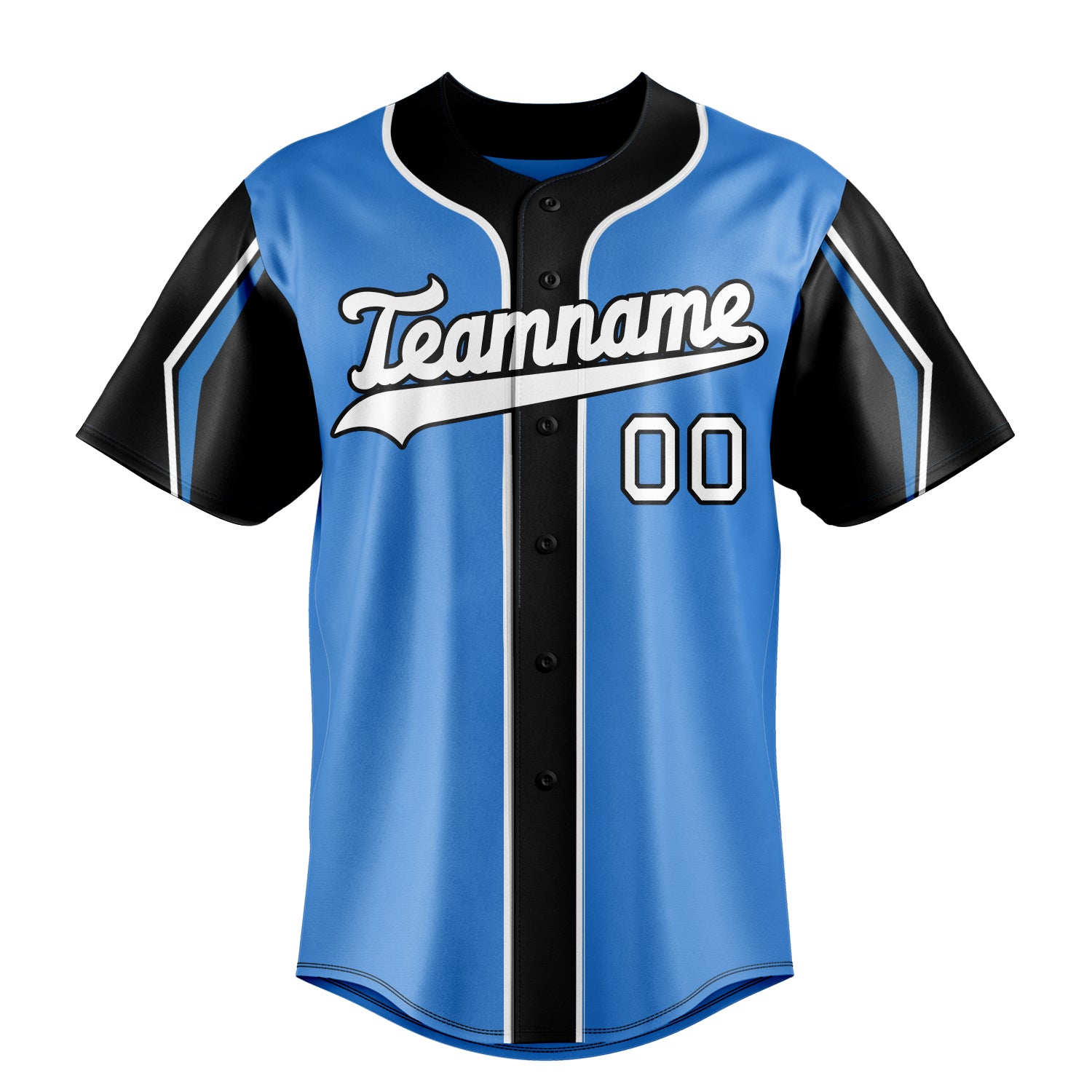 Custom Electric Blue & Navy 3 Colors Arm Shapes Fan Baseball Jersey