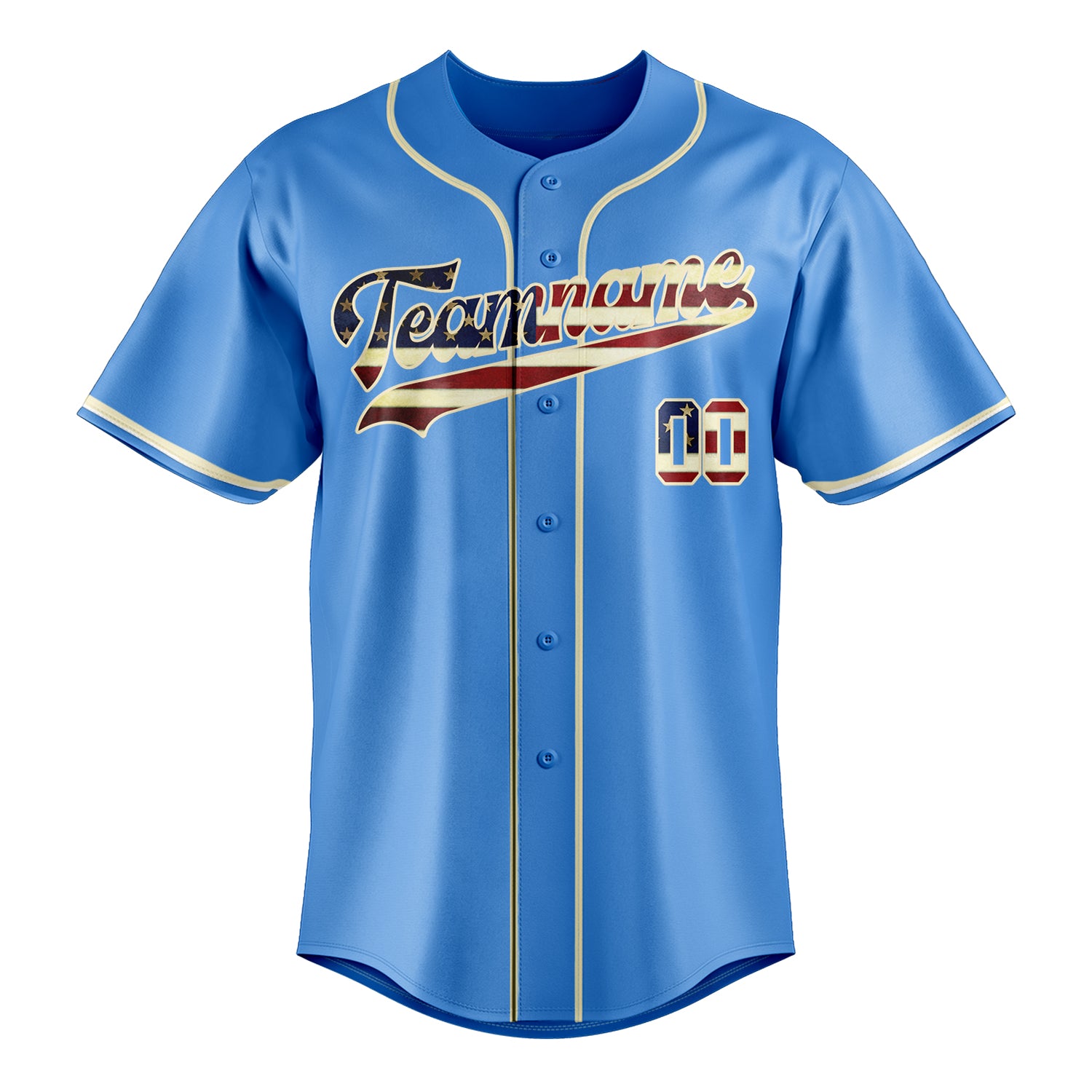 Custom Electric Blue & Cream Vintage USA Flag Fan Baseball Jersey