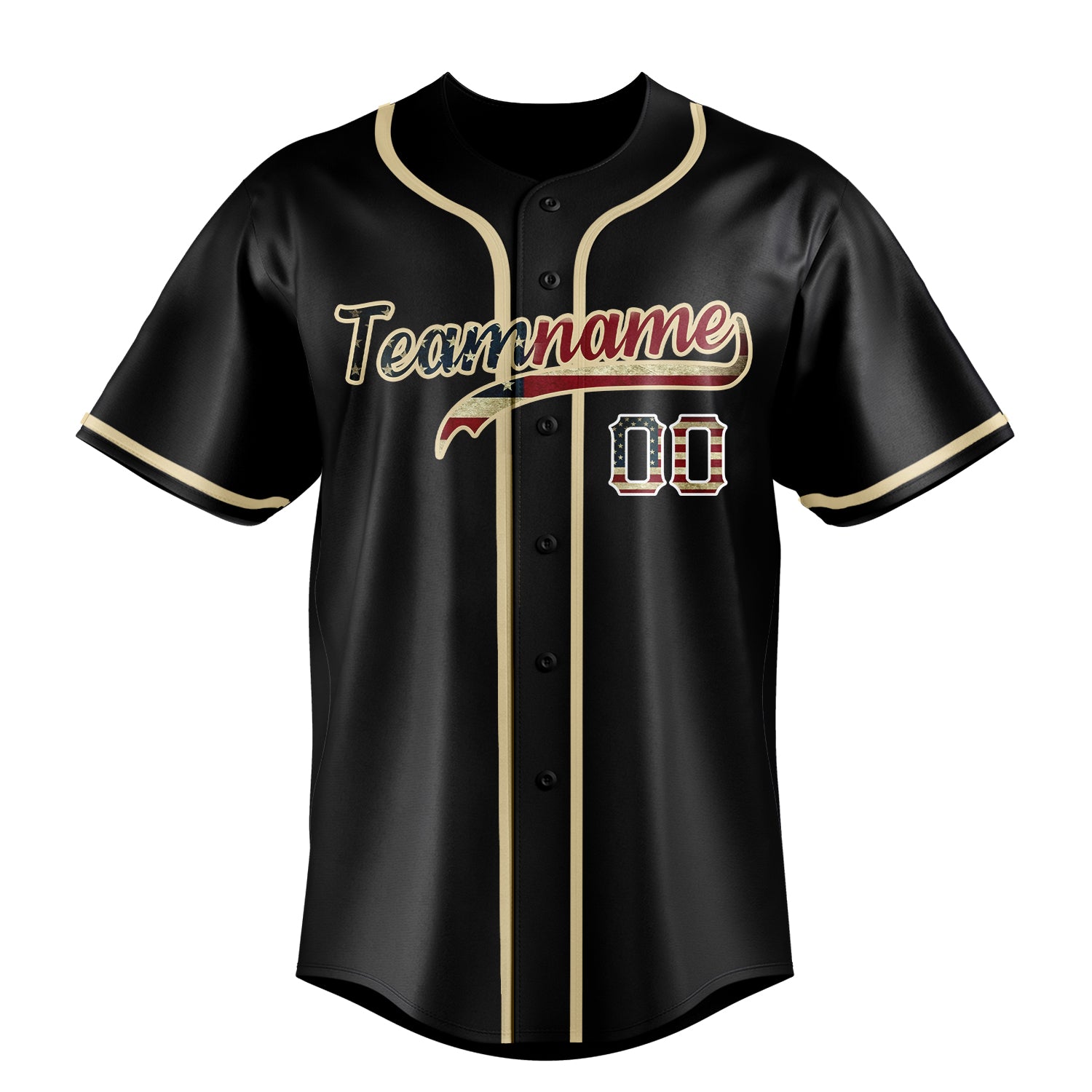 Custom Black & Cream Vintage USA Flag Fan Baseball Jersey