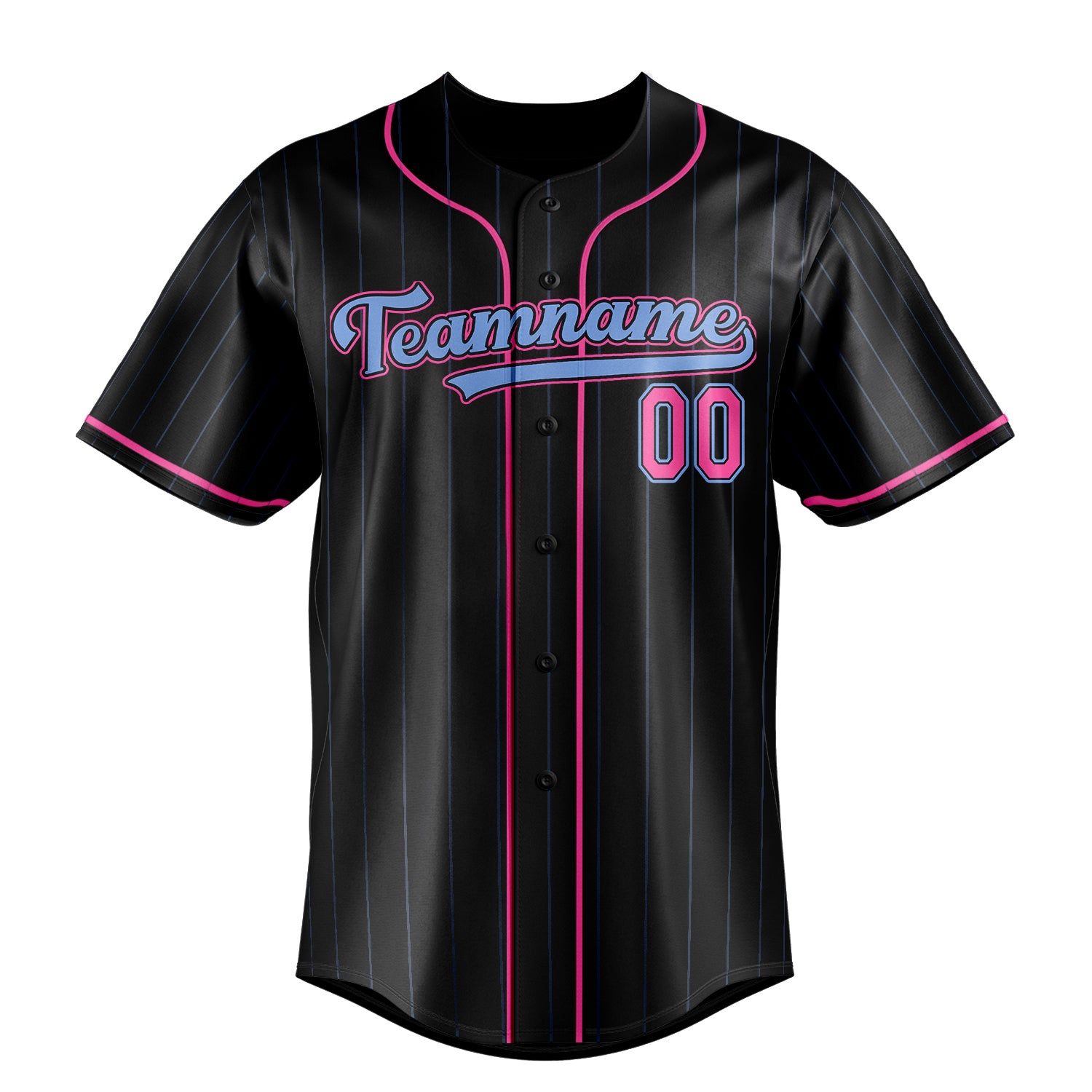 Custom Black & Pink Ligeht Blue Pinstripe Fan Baseball Jersey