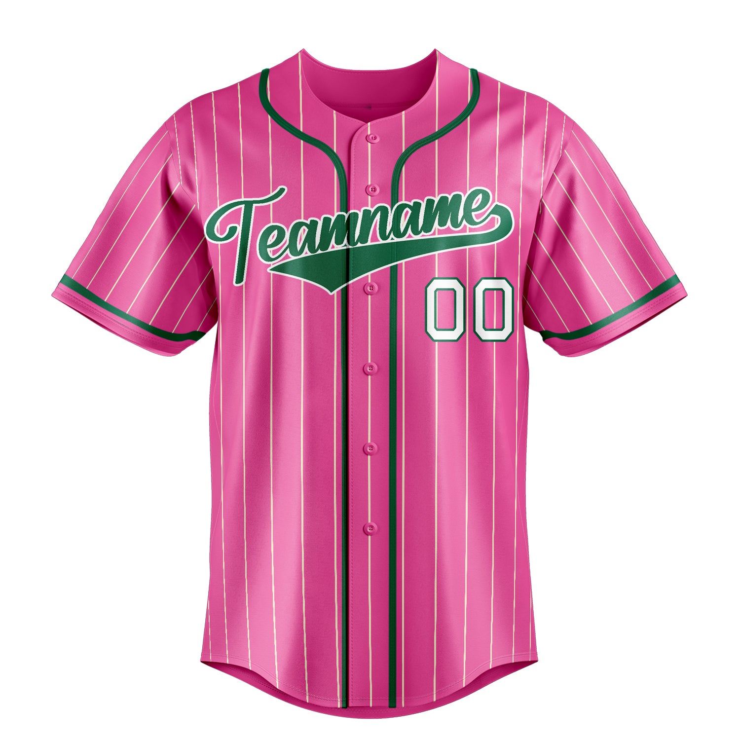 Custom Pink & Green Cream Pinstripe Fan Baseball Jersey