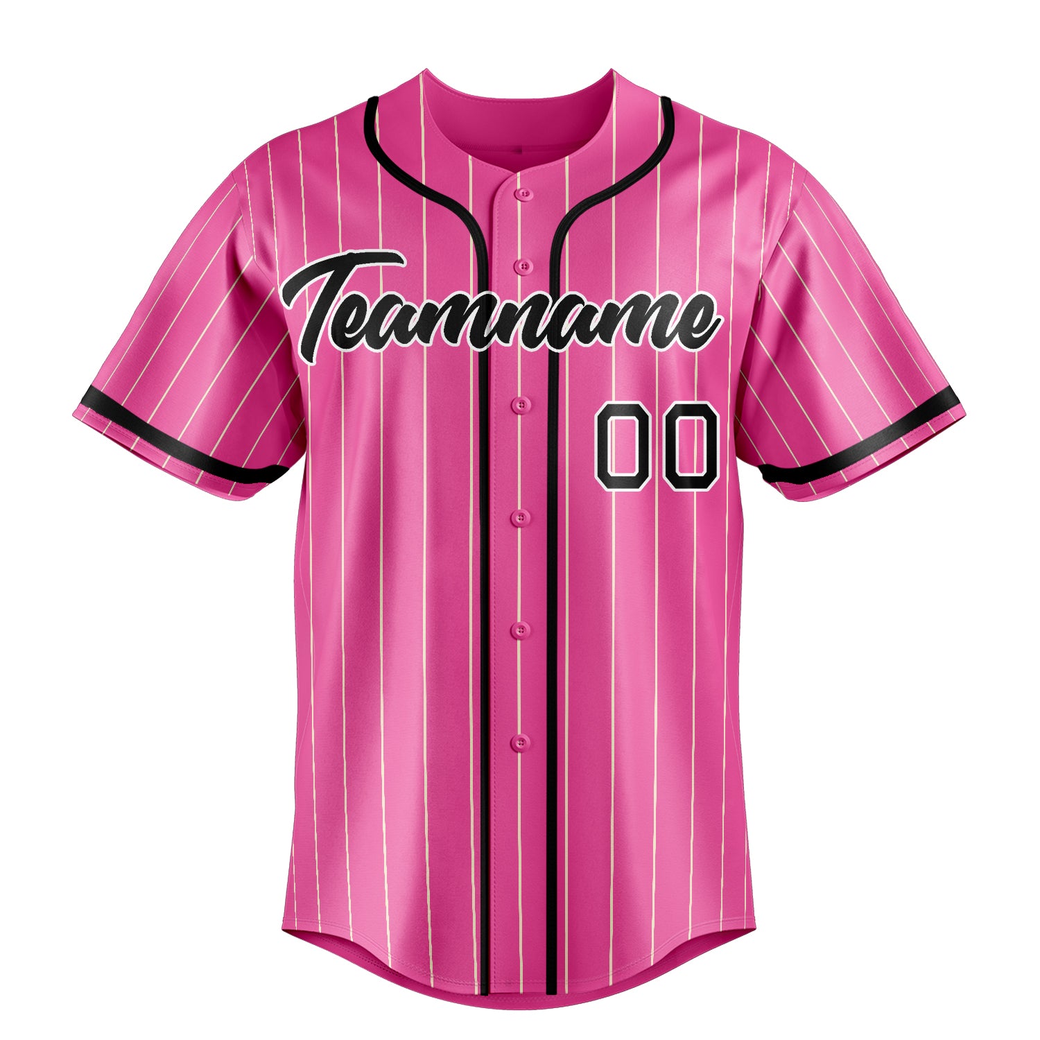 Custom Pink & Black Cream Pinstripe Fan Baseball Jersey