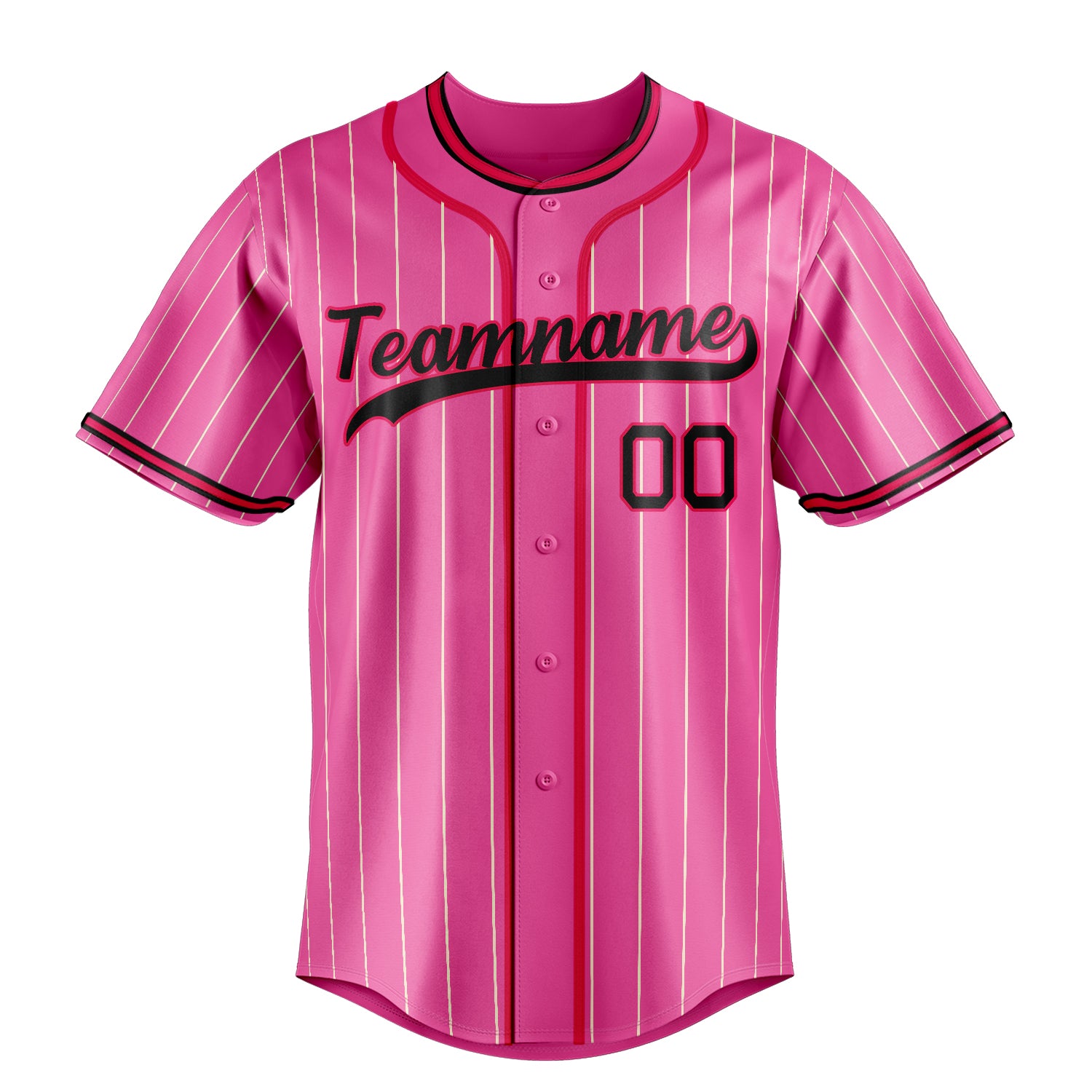 Custom Pink & Red Cream Pinstripe Fan Baseball Jersey