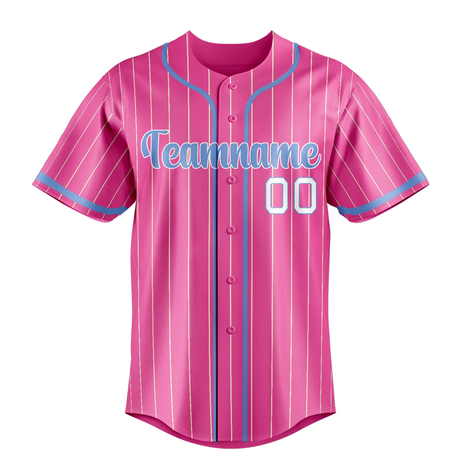 Custom Pink & Light Blue Cream Pinstripe Fan Baseball Jersey