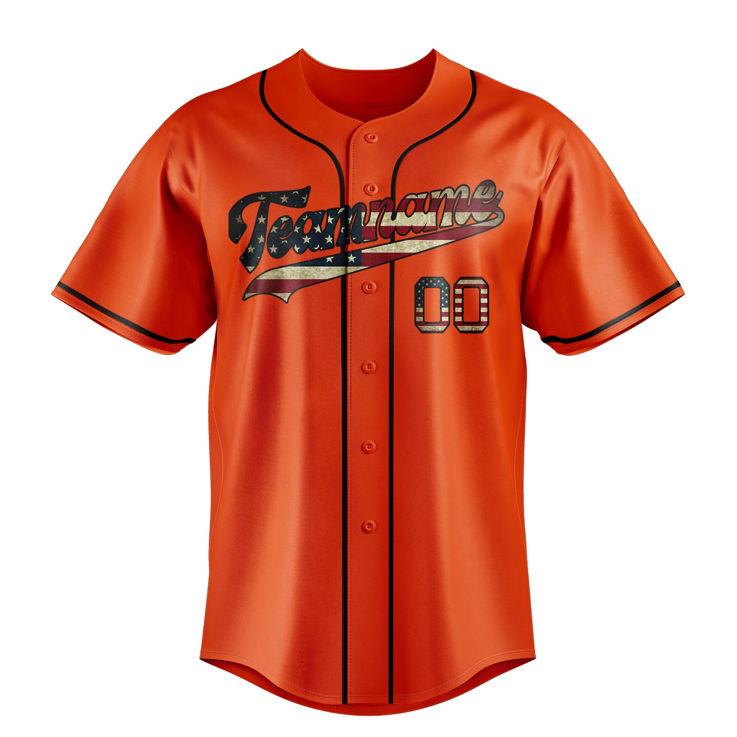 Custom Orange & Black Vintage USA Flag Fan Baseball Jersey