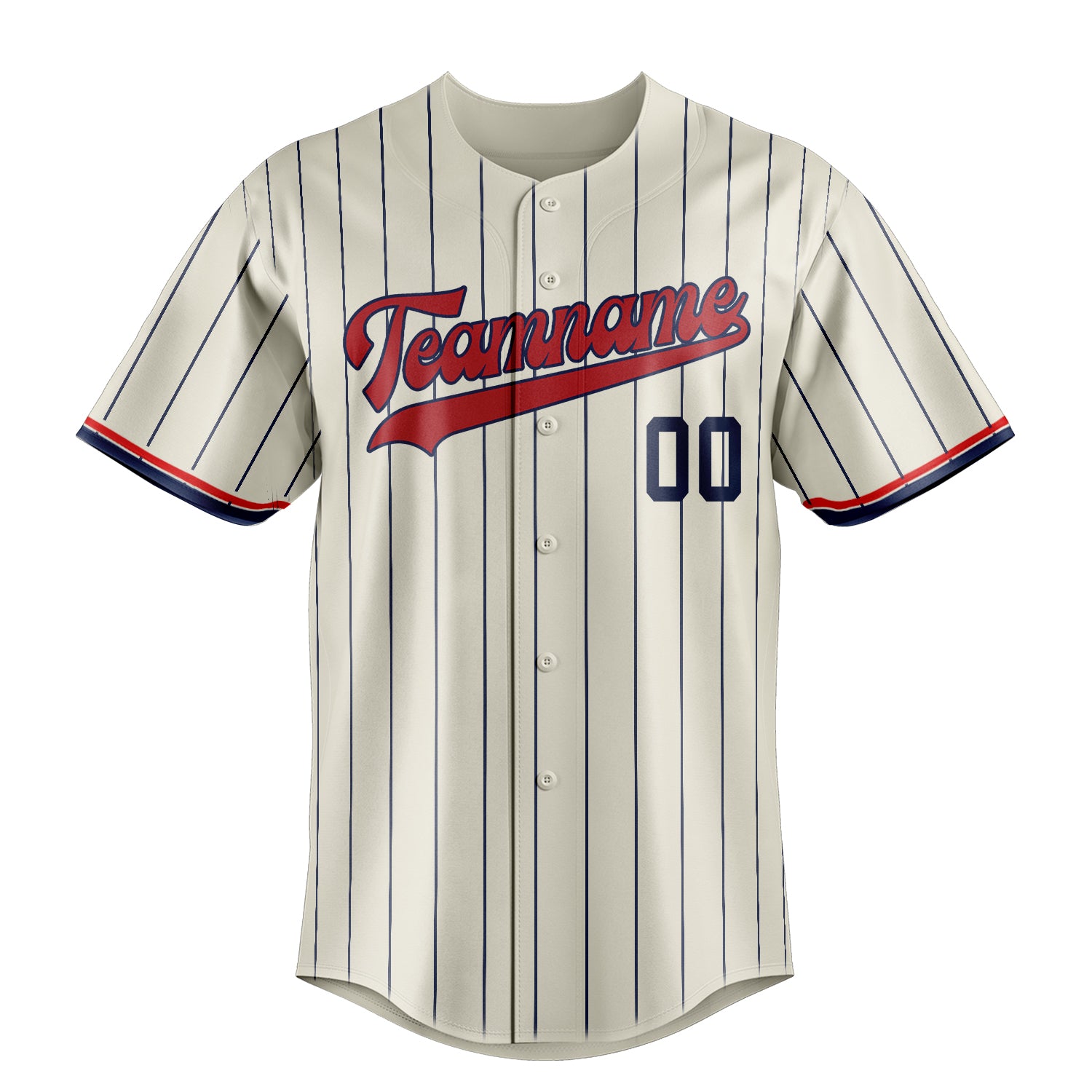 Custom Cream & Red Navy Pinstripe Fan Baseball Jersey