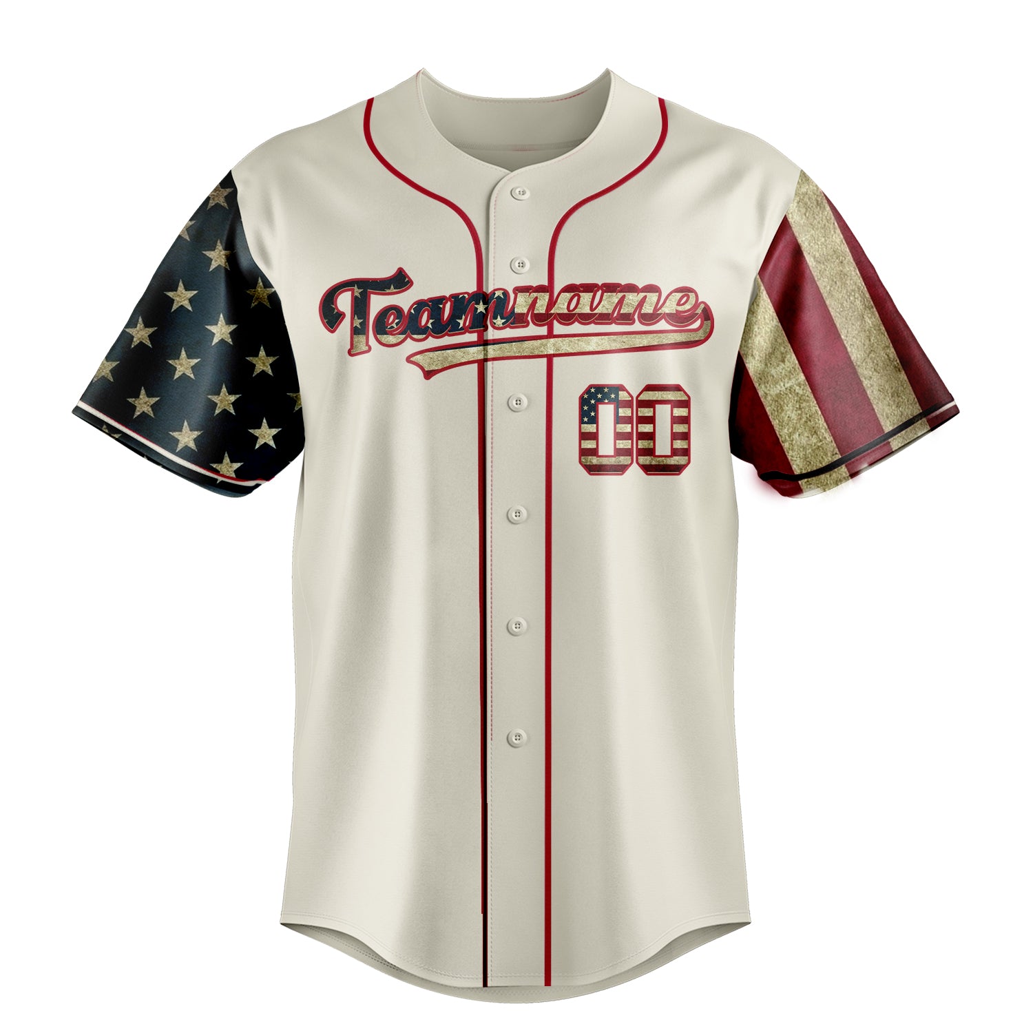 Custom Cream & Red 3D American Flag Fan Baseball Jersey