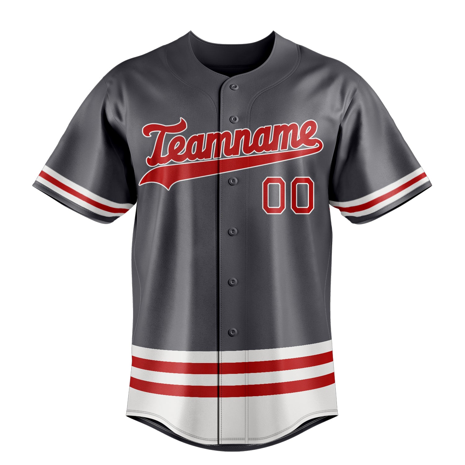 Custom Steel Gray & Red Double Stripe Fan Baseball Jersey