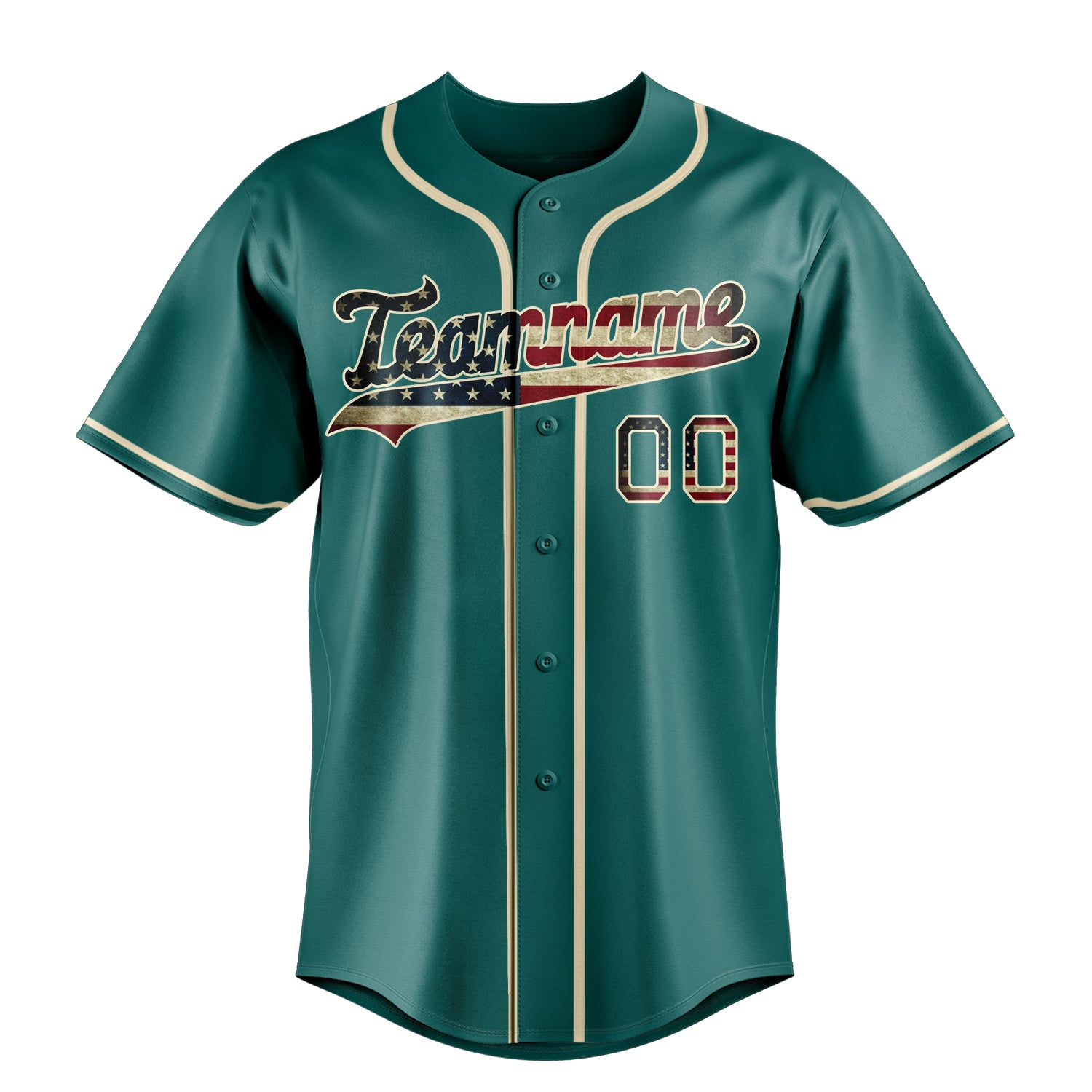 Custom Teal & Cream Vintage USA Flag Fan Baseball Jersey