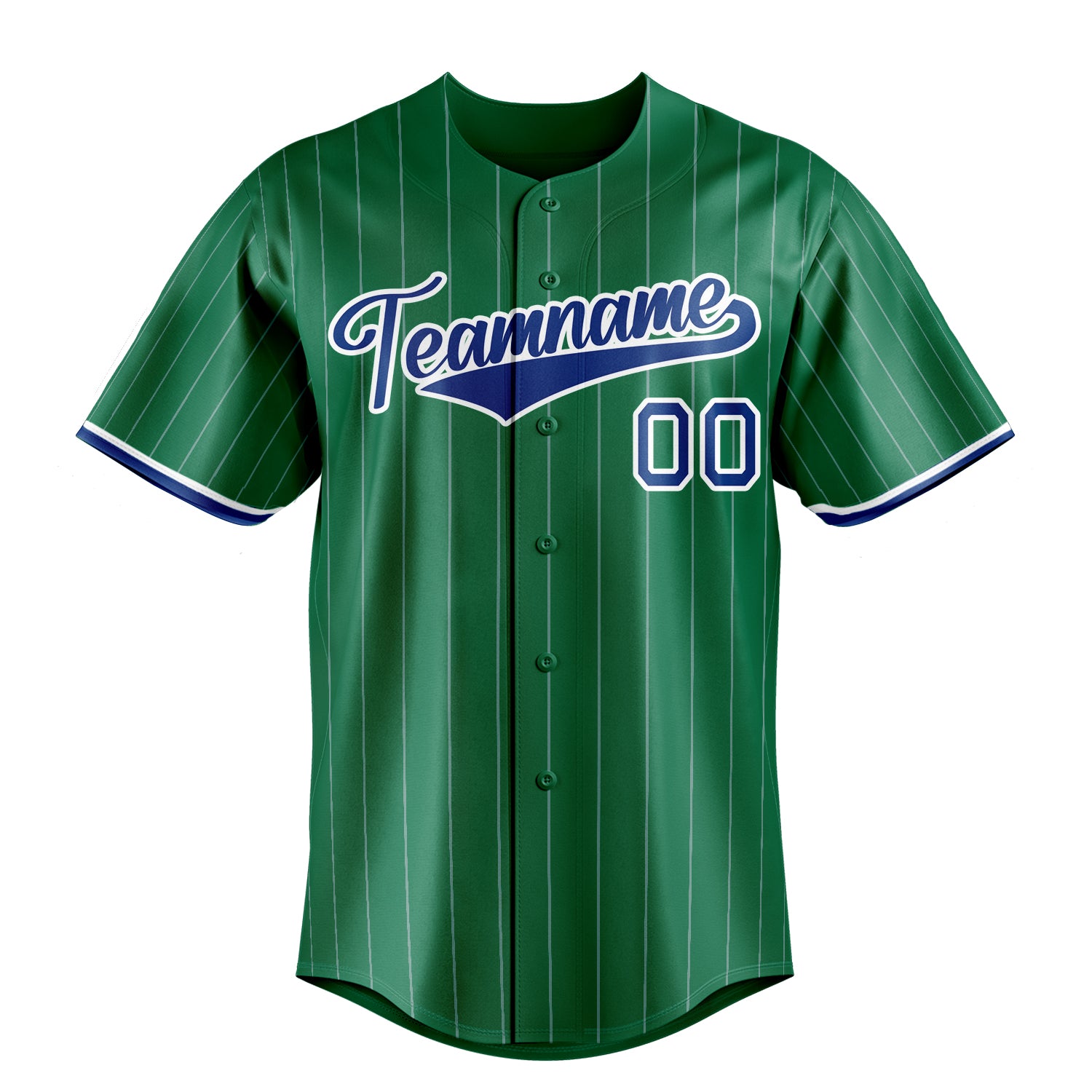 Custom Kelly Green & Royal White Pinstripe Fan Baseball Jersey