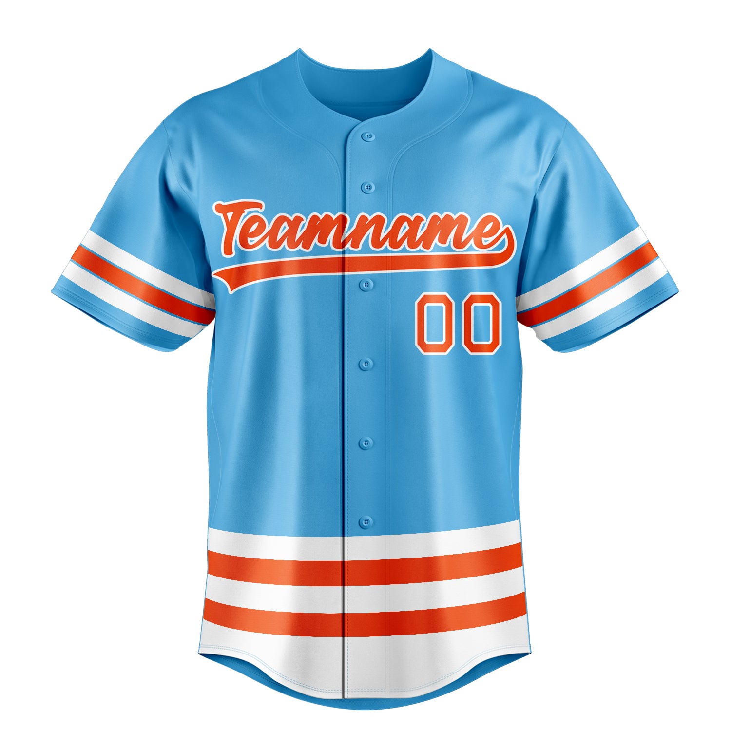 Custom Sky Blue & Orange Double Stripe Fan Baseball Jersey