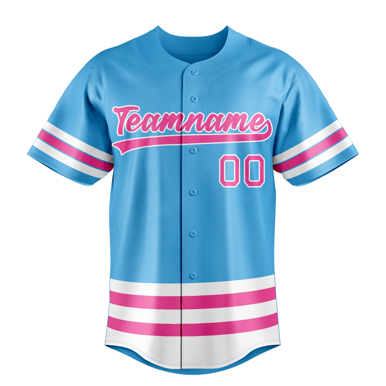 Custom Sky Blue & Pink Double Stripe Fan Baseball Jersey