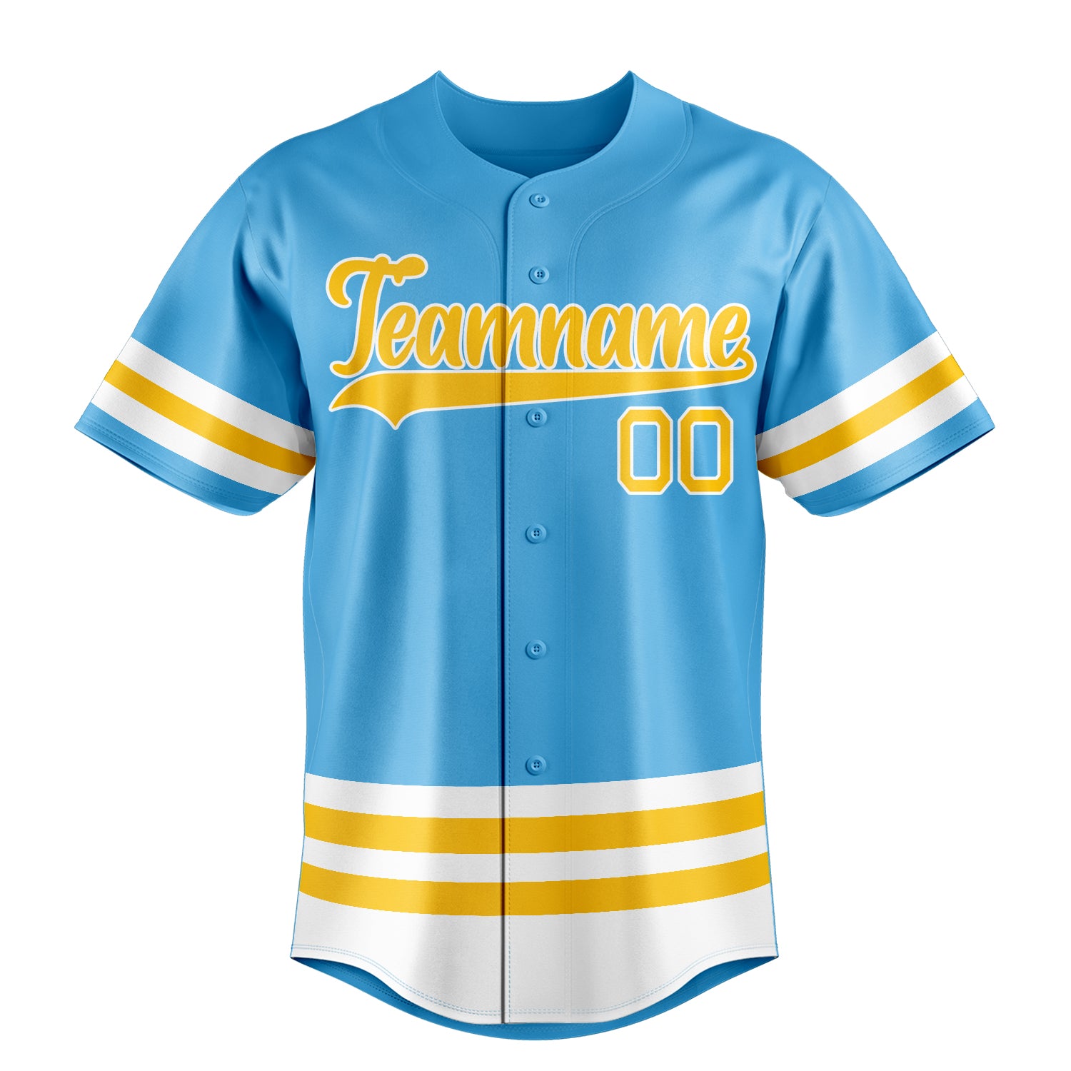 Custom Sky Blue & Yellow Double Stripe Fan Baseball Jersey