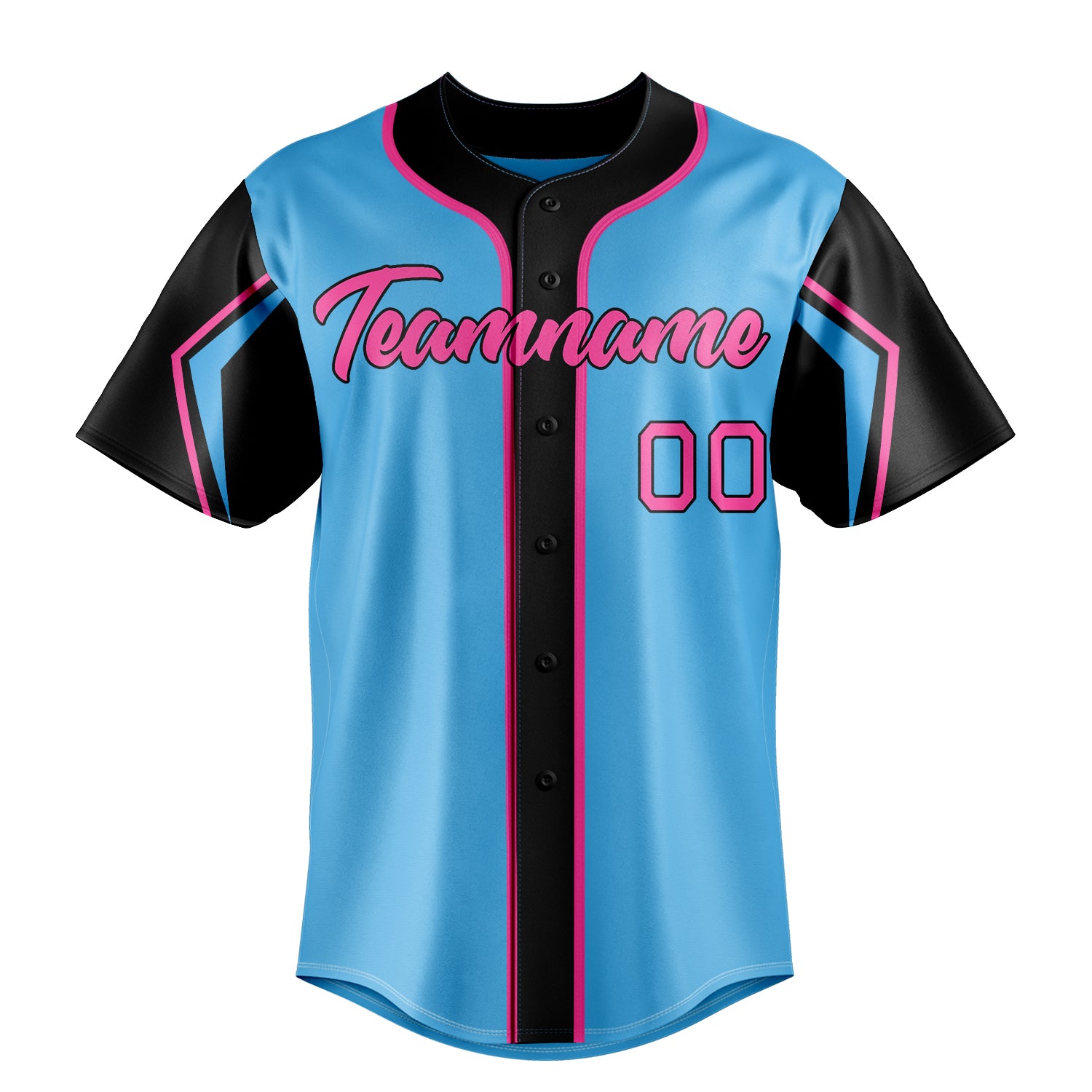 Custom Sky Blue & Black 3 Colors Arm Shapes Fan Baseball Jersey